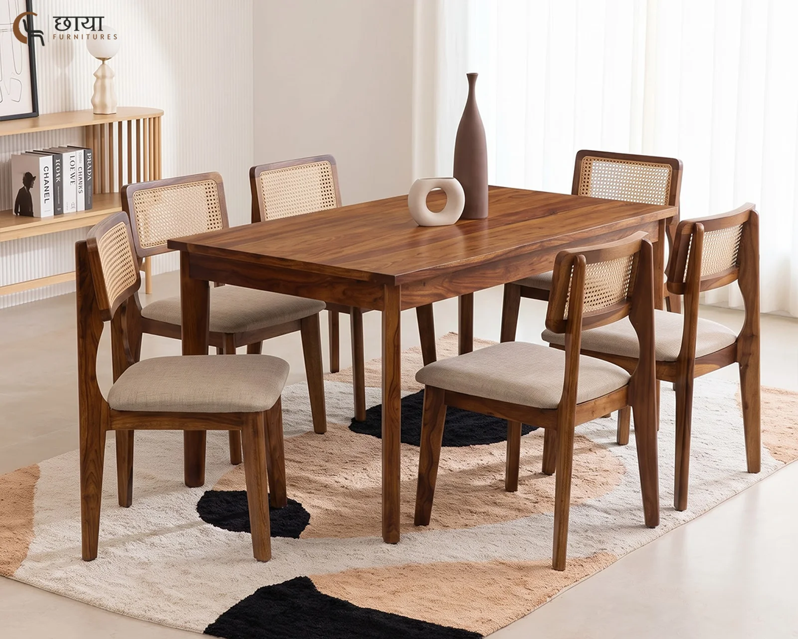 Aangan 6 Seater Dining Table Set (Honey Finish) — 155
