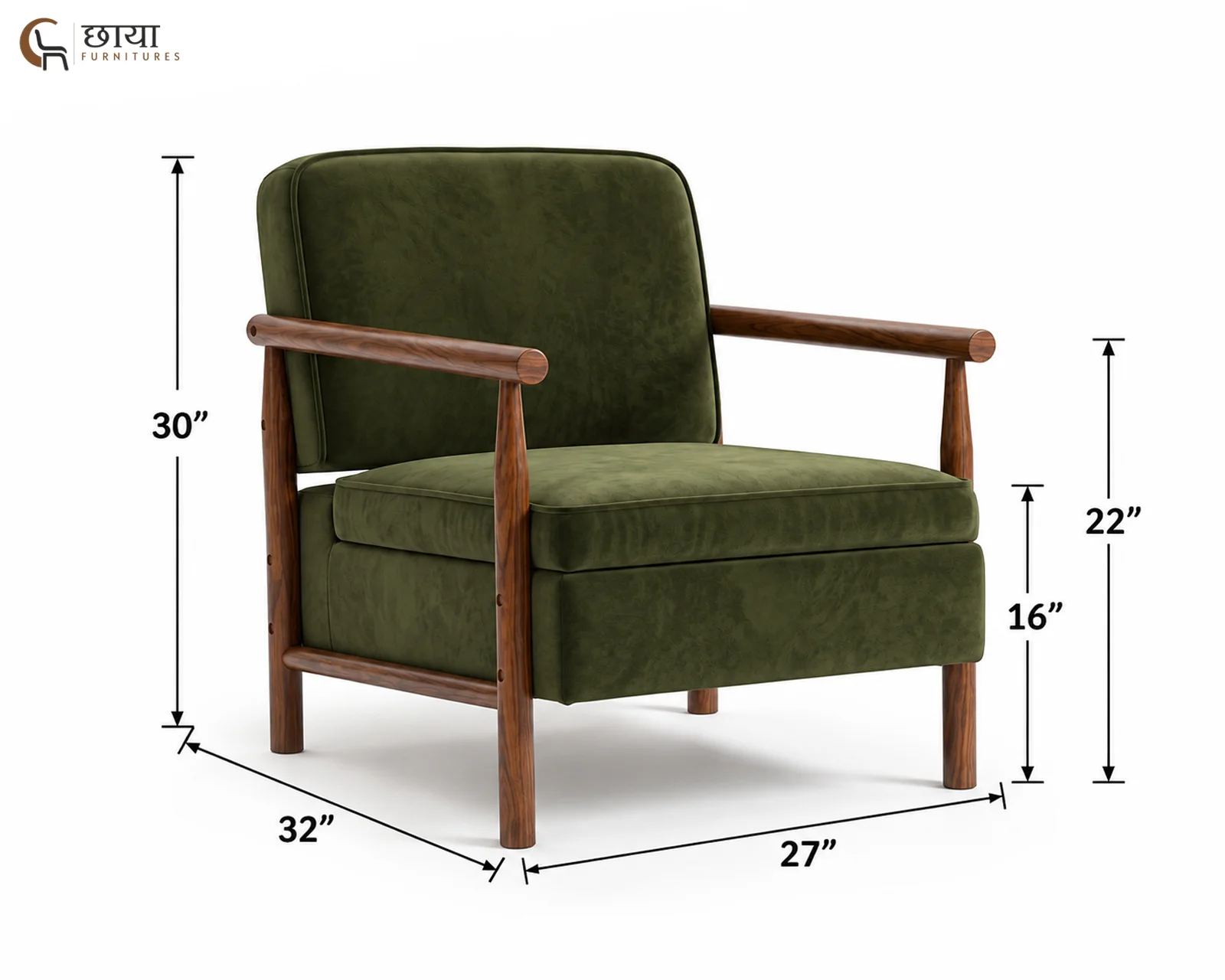 Sansa Arm Chair With Storage (Green Velvet) — dim 1