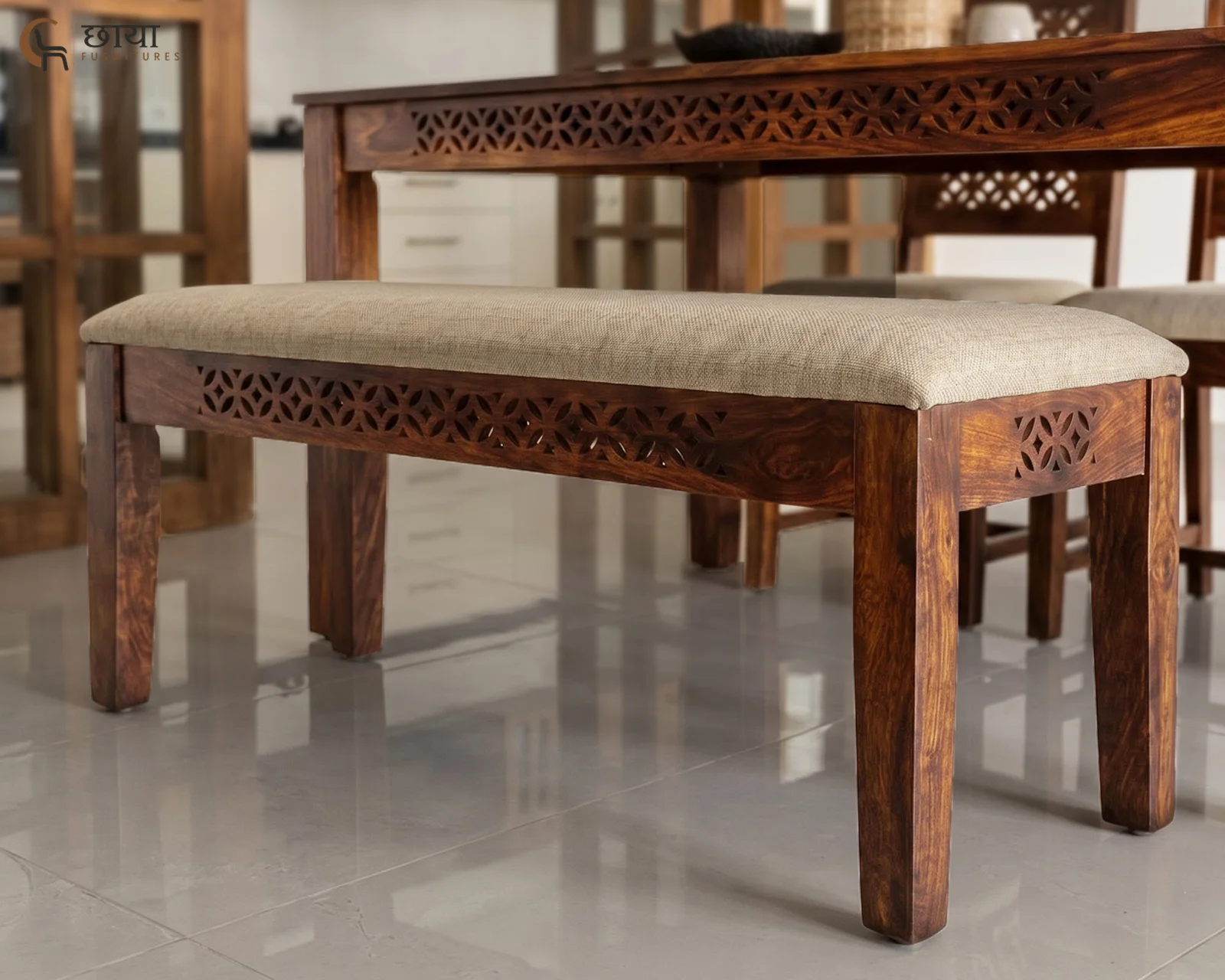 Luxe Dining Bench (Honey Finish) — 13