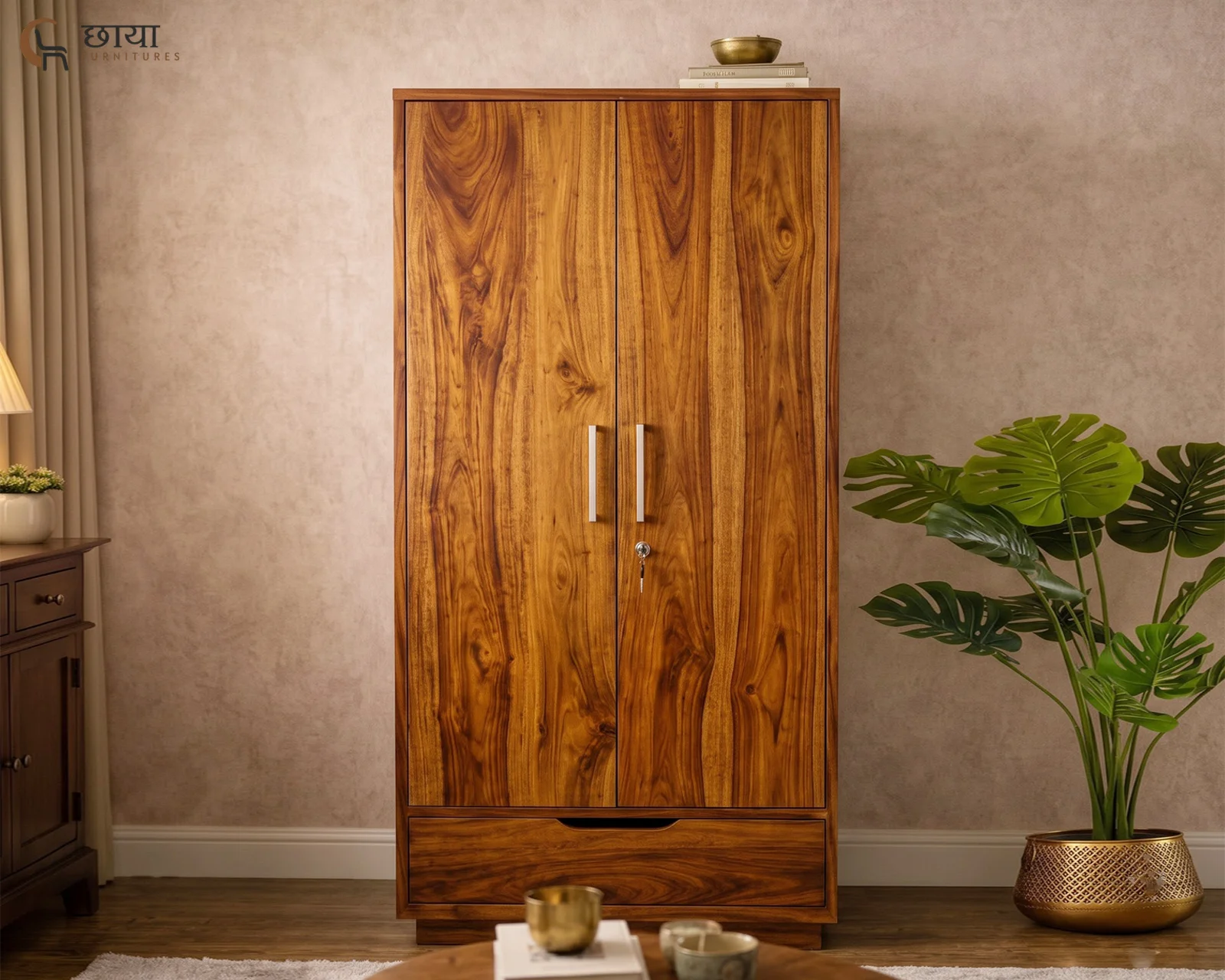 Jimbeam 2 Door Wardrobe (Honey Finish) — 11