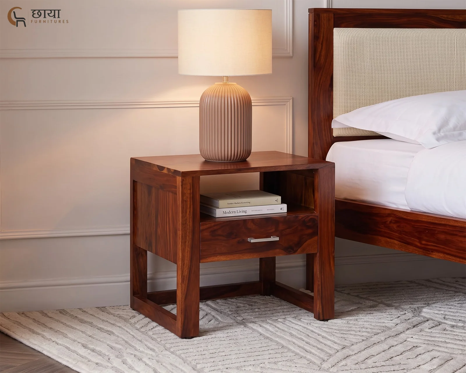 Riya Bedside Table (Honey Finish) — front (1)