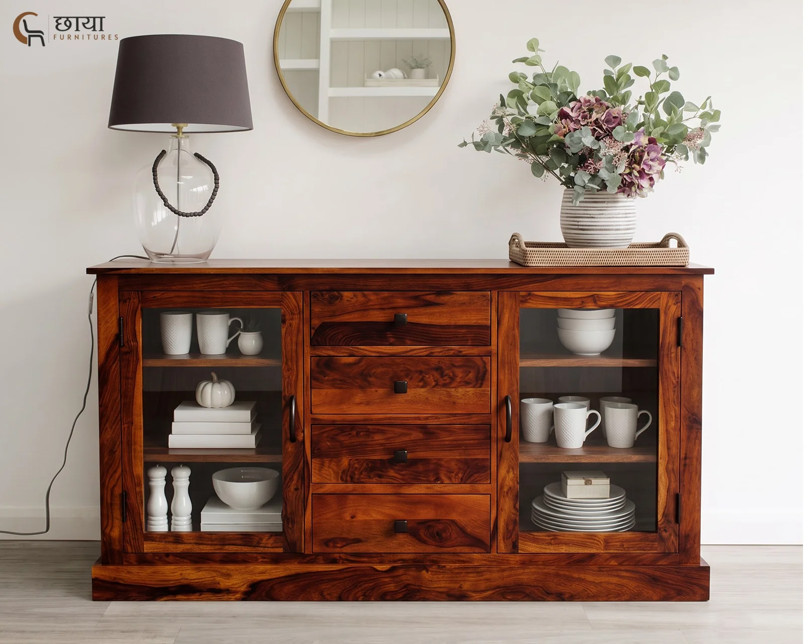 Logan Sheesham Wood Sideboard (Honey Finish) — 8