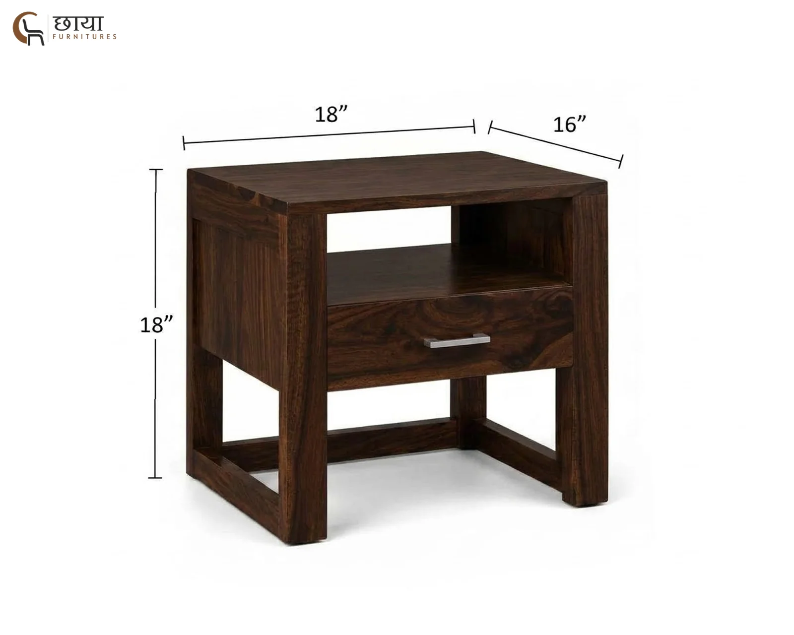 Riya Bedside Table (Walnut Finish) — dim 1