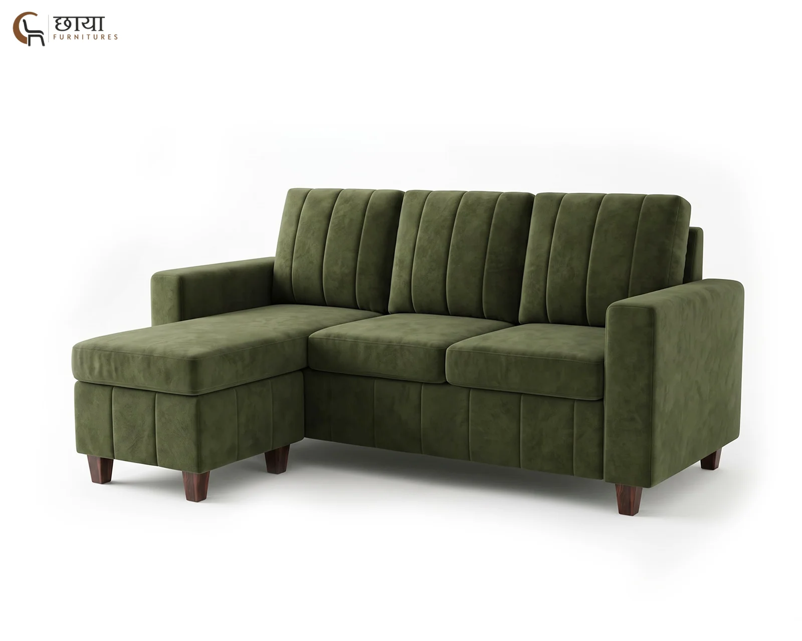 OMR L Shape Left Aligned Fabric Sofa (Green Velvet) — 2