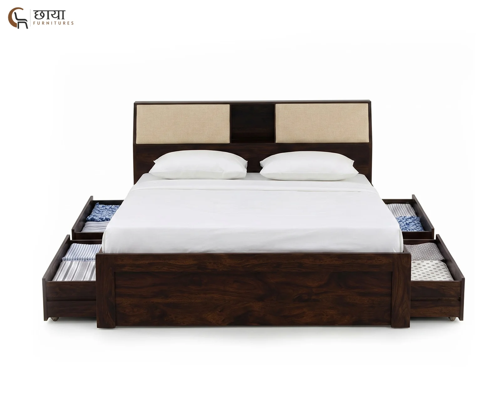 Darbar Sheesham Wood Bed With Drawer Storage (Queen Size, Walnut Finish) — 21