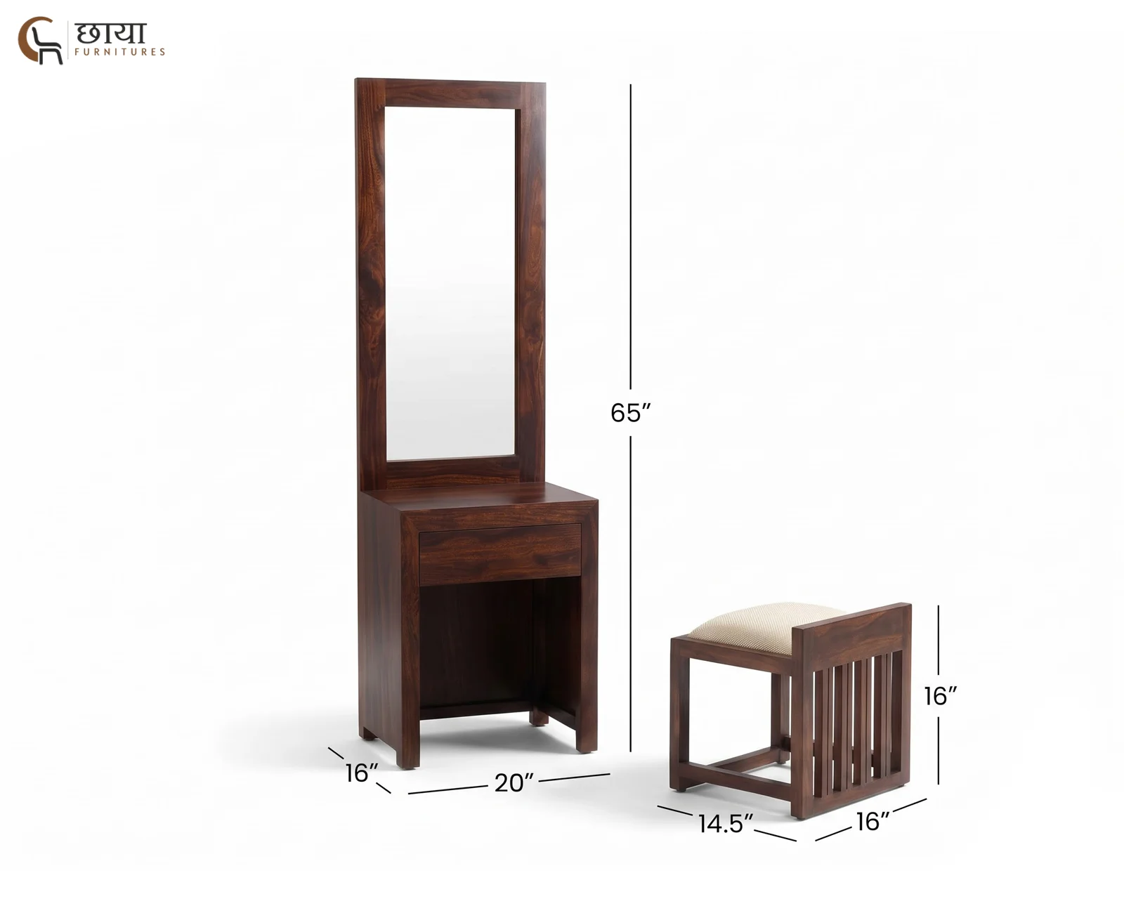 Rowan Sheesham Wood Dressing Table (Walnut Finish) — dim 2