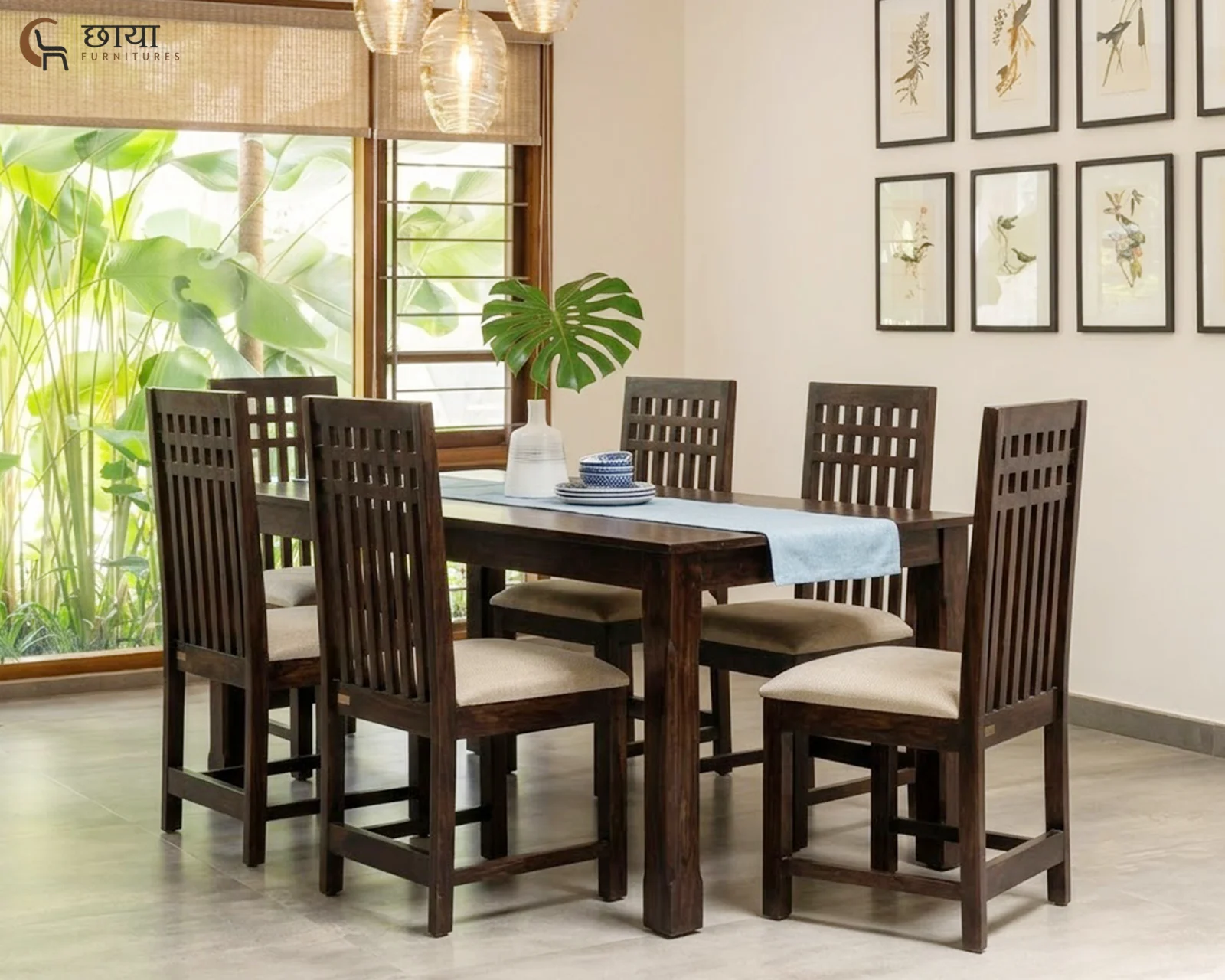 Haven 6 Seater Dining Table Set (Walnut Finish) — 1
