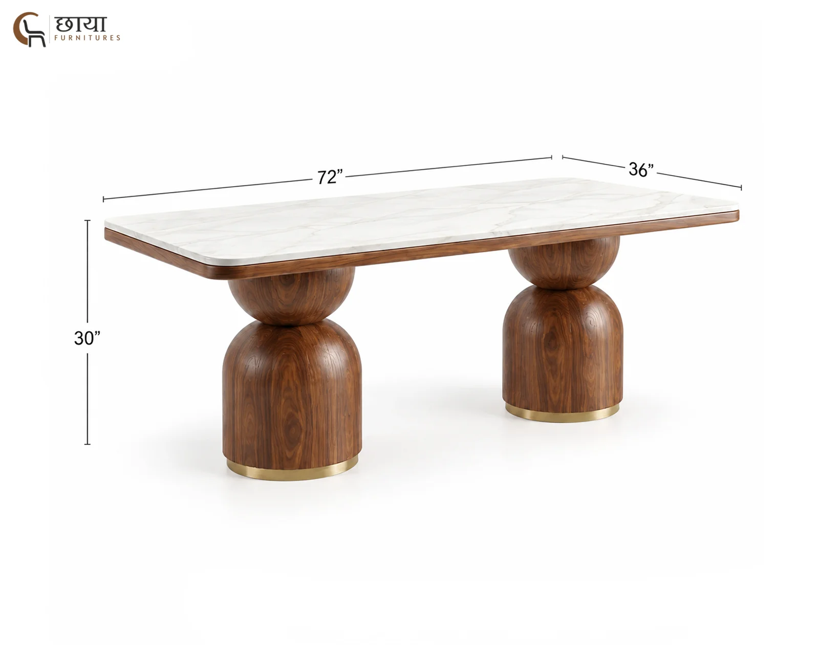 Grace 6 Seater Dining Table Set with Marble Top (Honey Finish) — 6