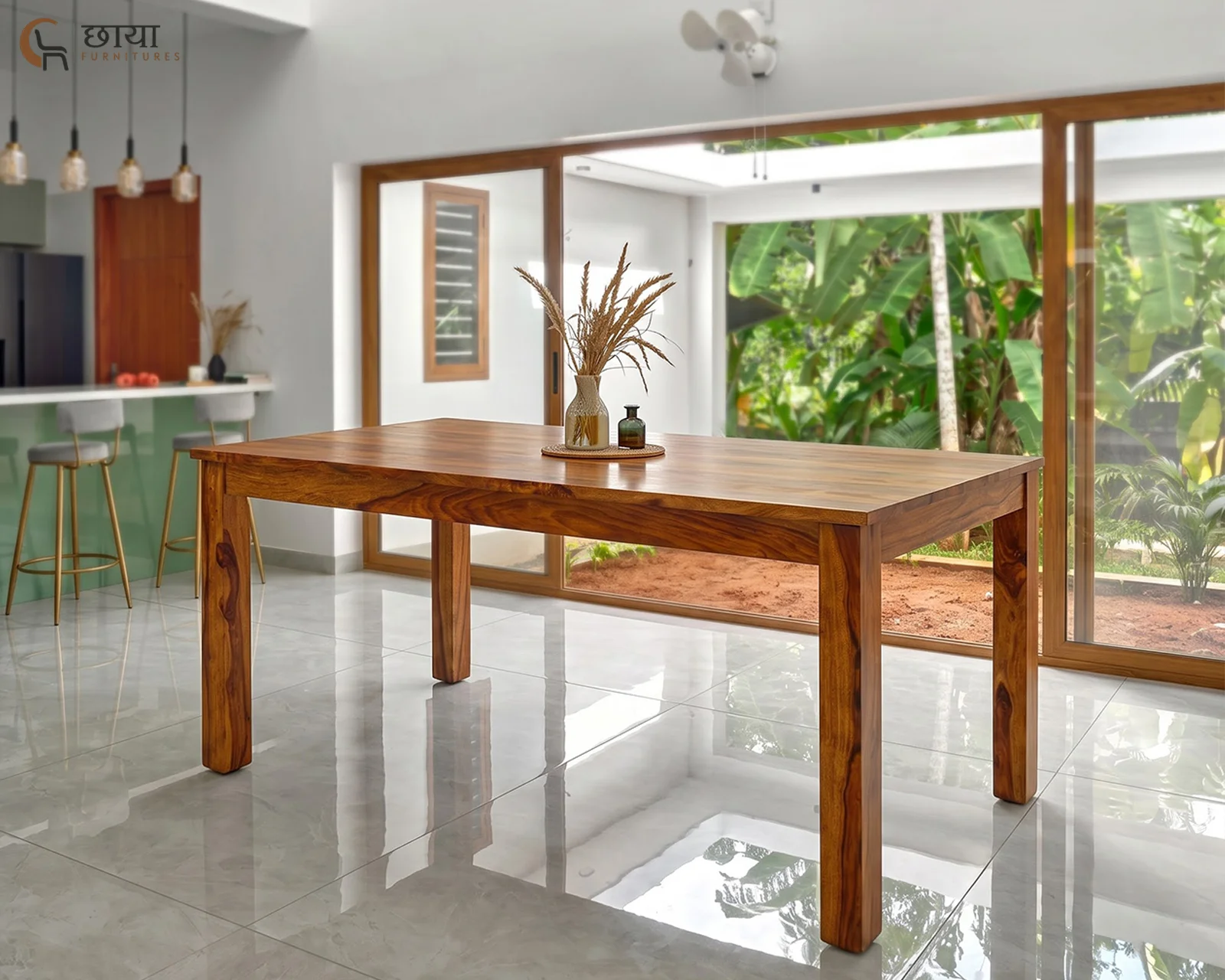 Velora 6 Seater Dining Table Set (Honey Finish) — 9