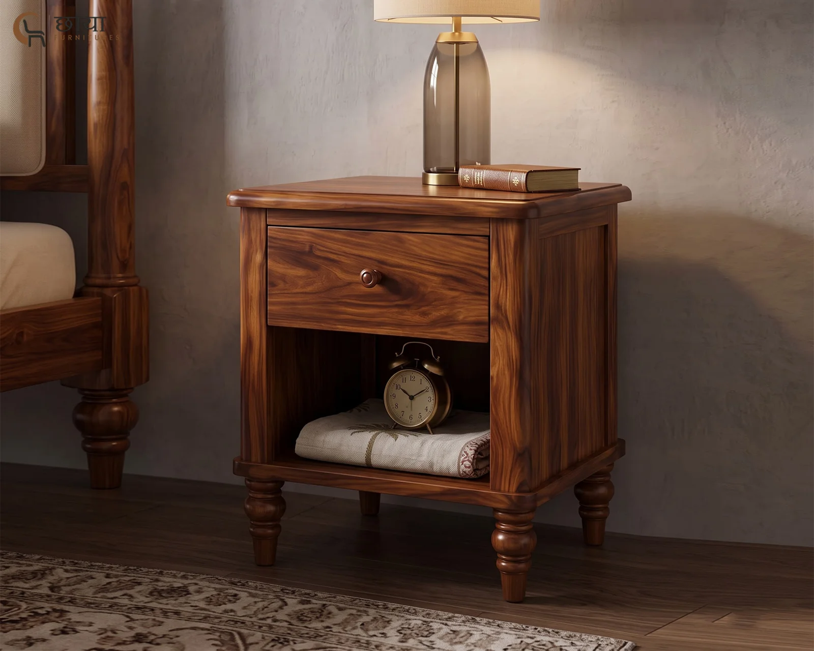 Rajveer Bedside Table (Honey Finish) — front (1)