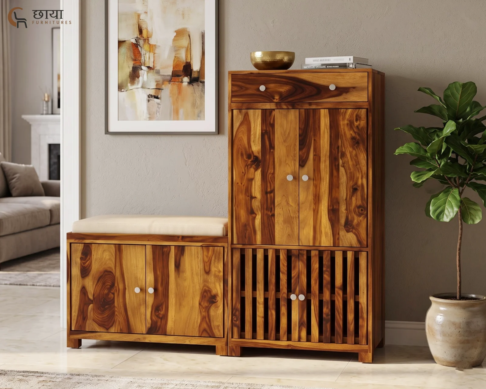Saanvi Shoe Rack (Honey Finish) — front (2)