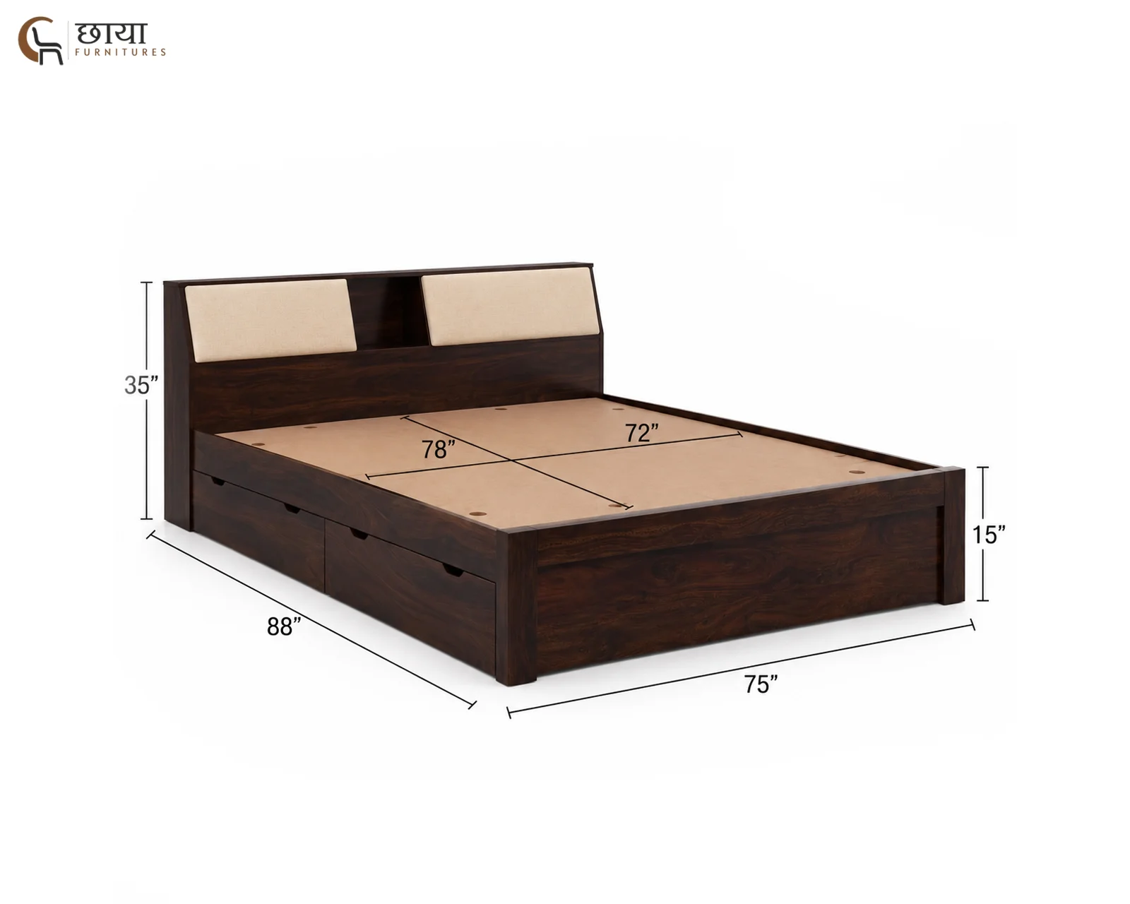 Darbar Sheesham Wood Bed With Drawer Storage (King Size, Walnut Finish) — kinge size 1