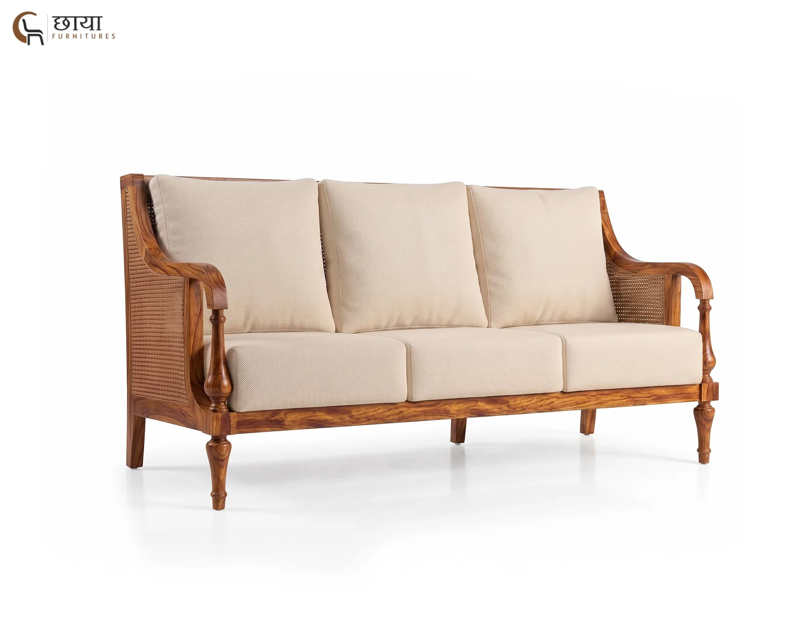Meher 3 Seater Wooden Sofa (Honey Finish) — 1