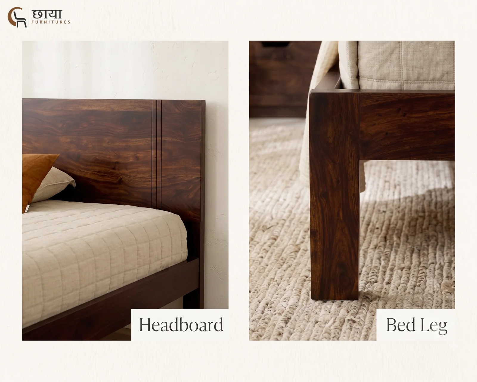 Martha Sheesham Wood Bed Without Storage (King Size, Walnut Finish) — 15