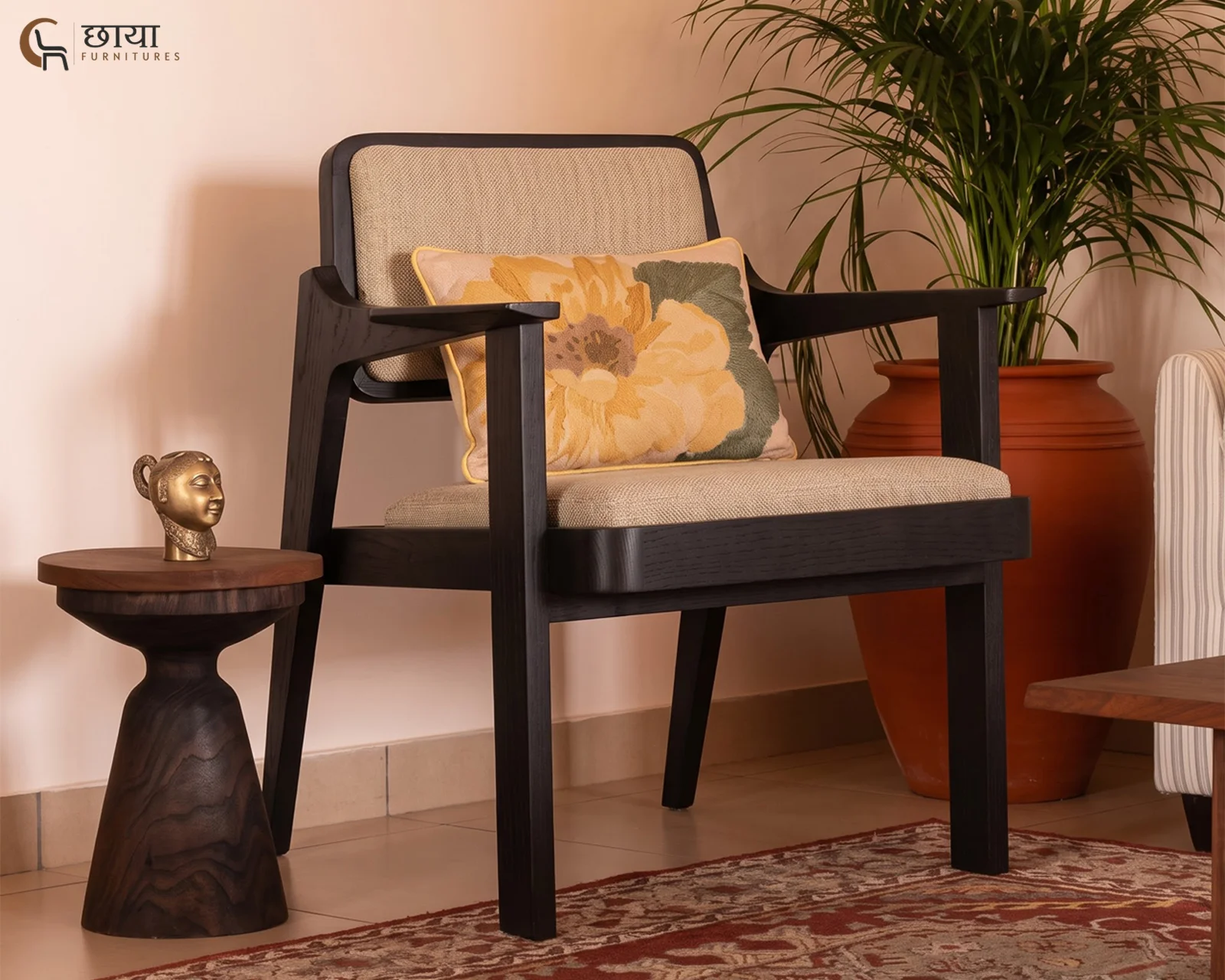 Saul Arm Chair (Black Finish, Cream) — 9