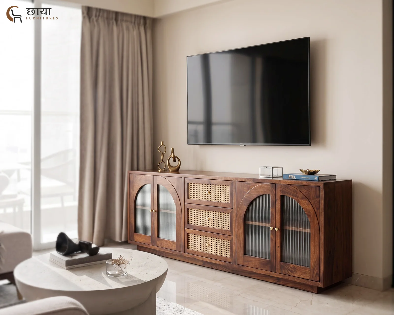Zayn TV Unit (Teak Finish) — front 2