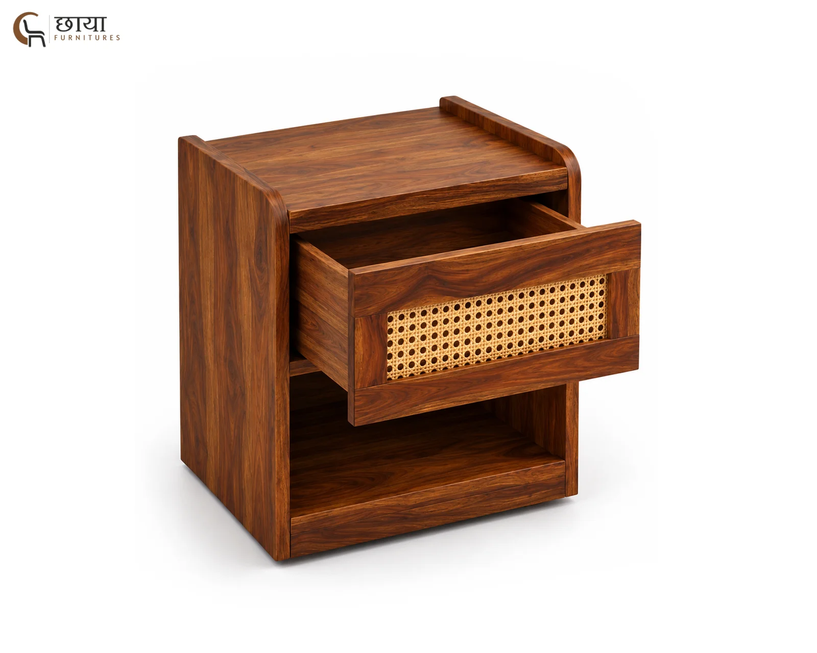 Nivas Bedside Table (Honey Finish) — 2