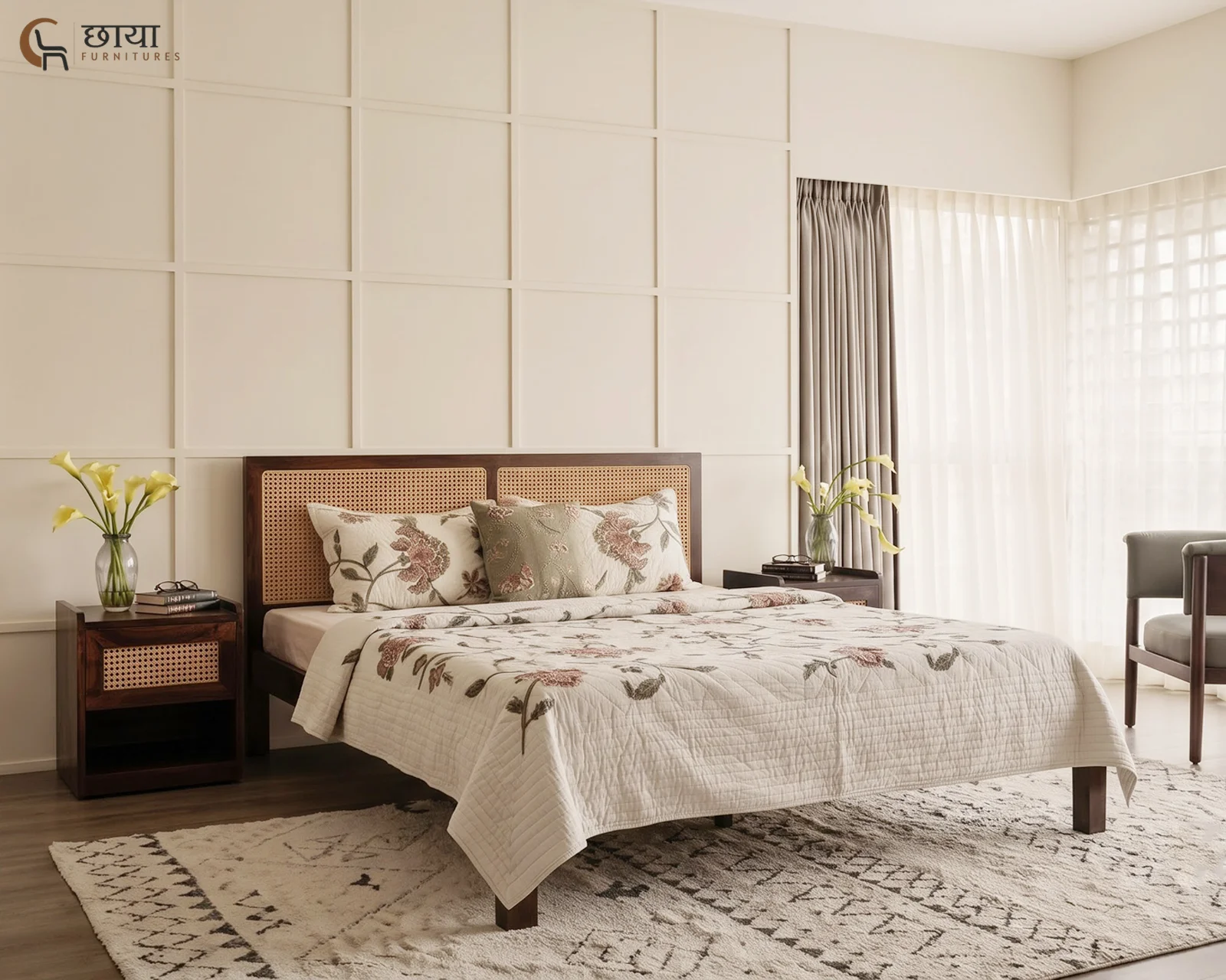 Adam Sheesham Wood Bed Without Storage (King Size, Walnut Finish) — 9