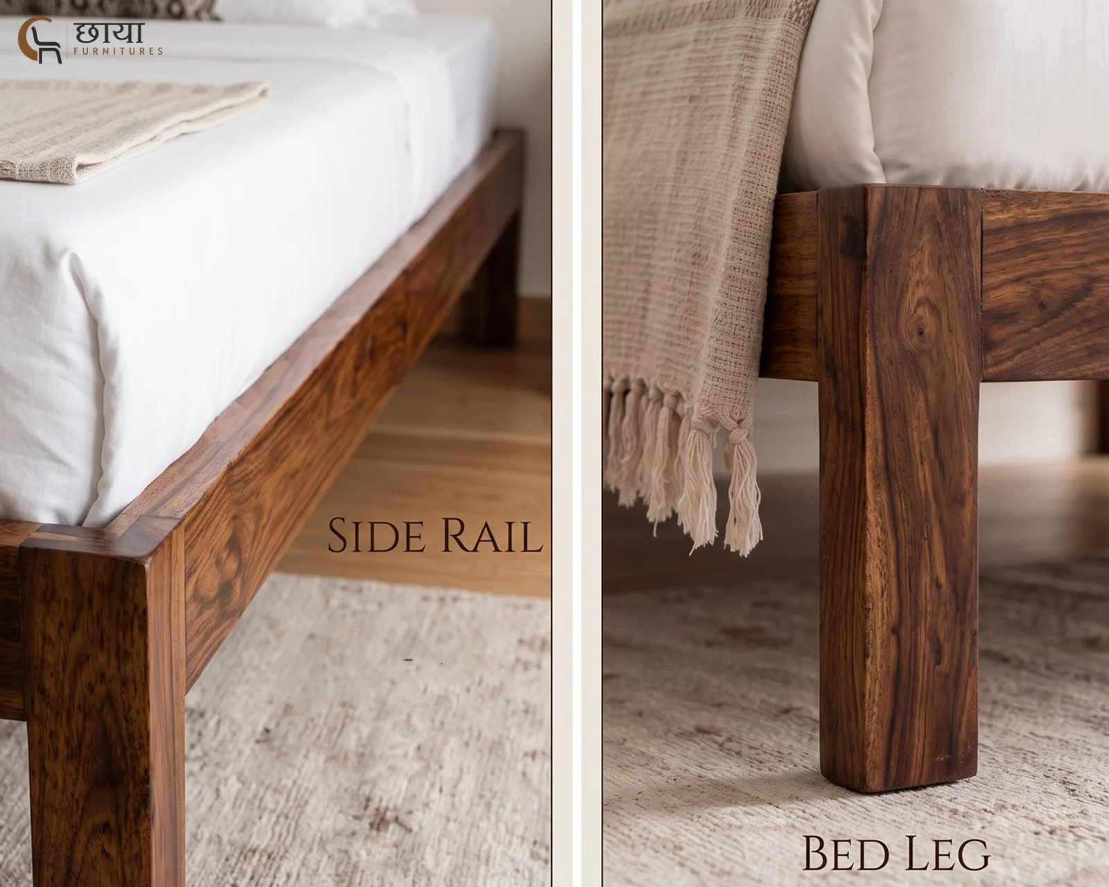 Yara Sheesham Wood Bed Without Storage (Queen Size, Honey Finish) — 14