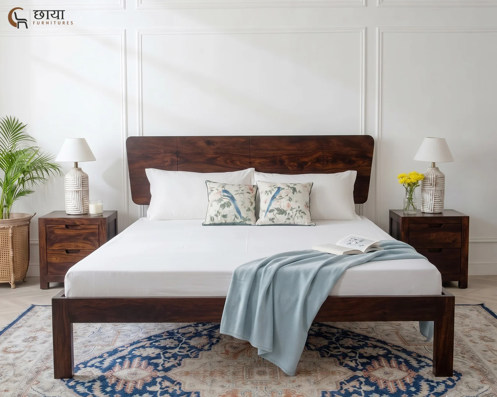 Veer Sheesham Wood Bed Without Storage (Queen Size, Walnut Finish) — 6