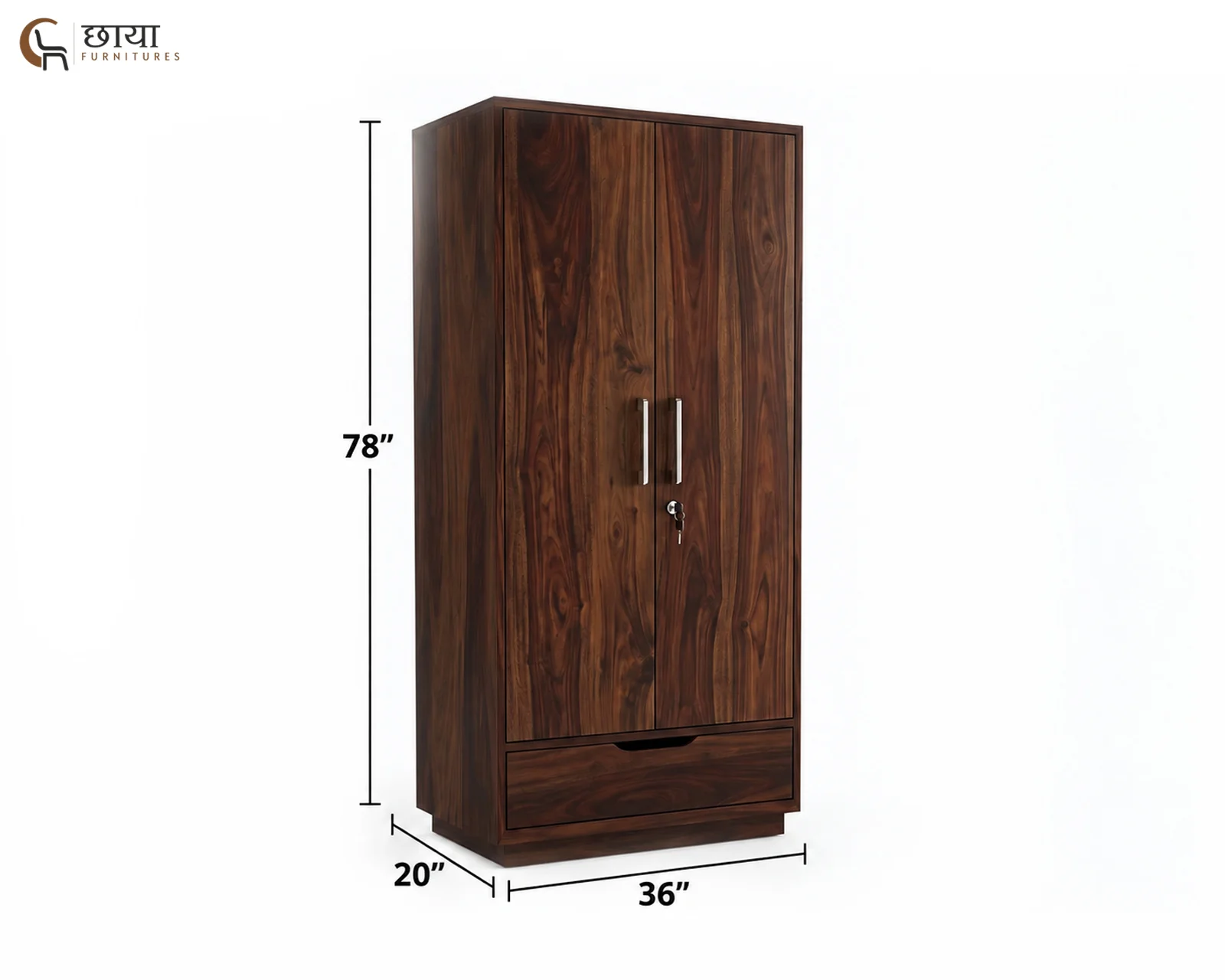 Jimbeam 2 Door Wardrobe (Walnut Finish) — dim 1