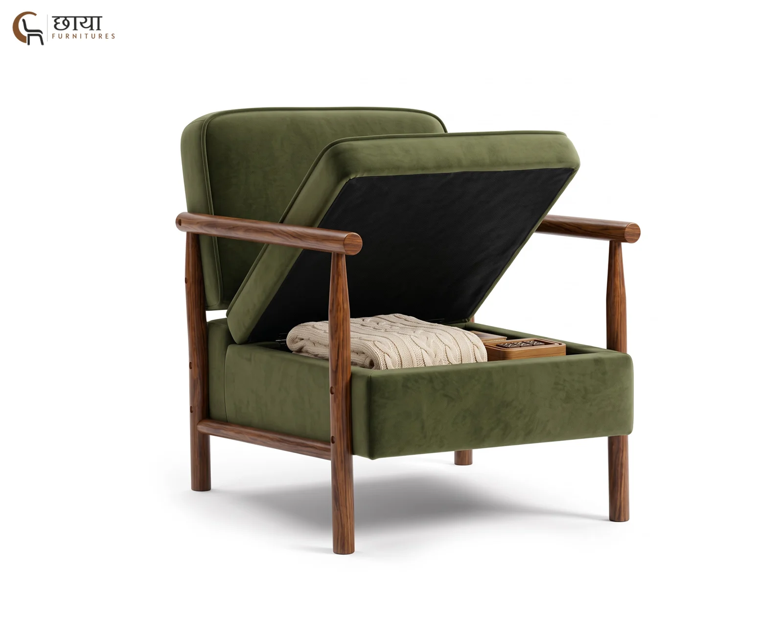 Sansa Arm Chair With Storage (Green Velvet) — 3