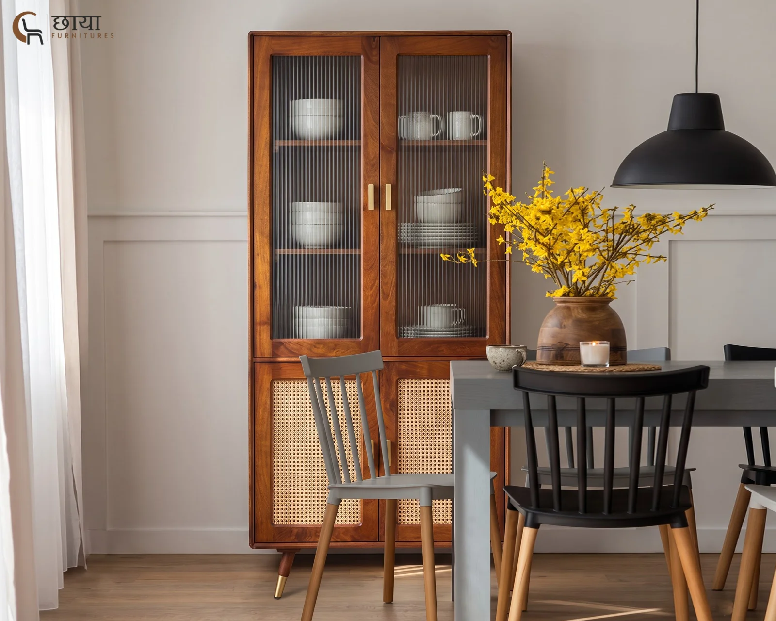 Jerald Sheesham Wood Kitchen Cabinet (Honey Finish) — 11