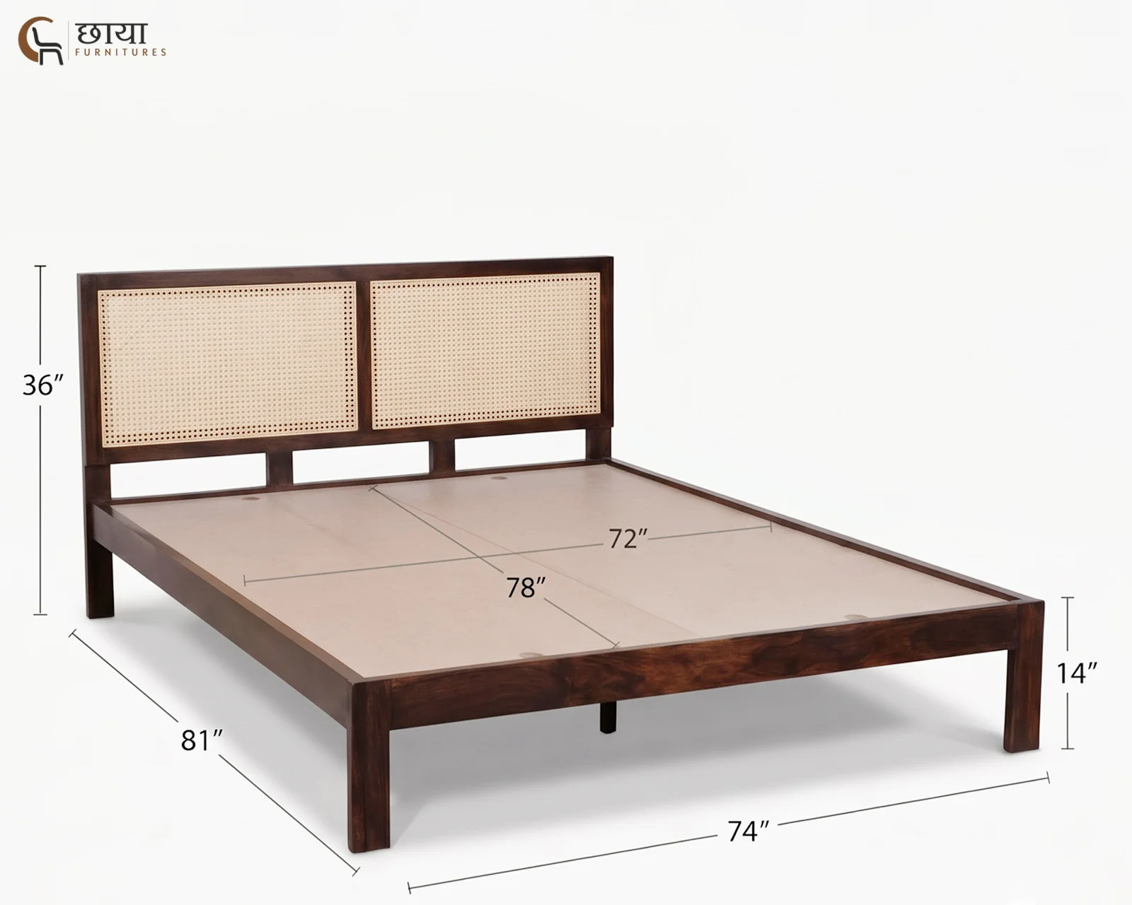 Adam Sheesham Wood Bed Without Storage (King Size, Walnut Finish) — king (1)