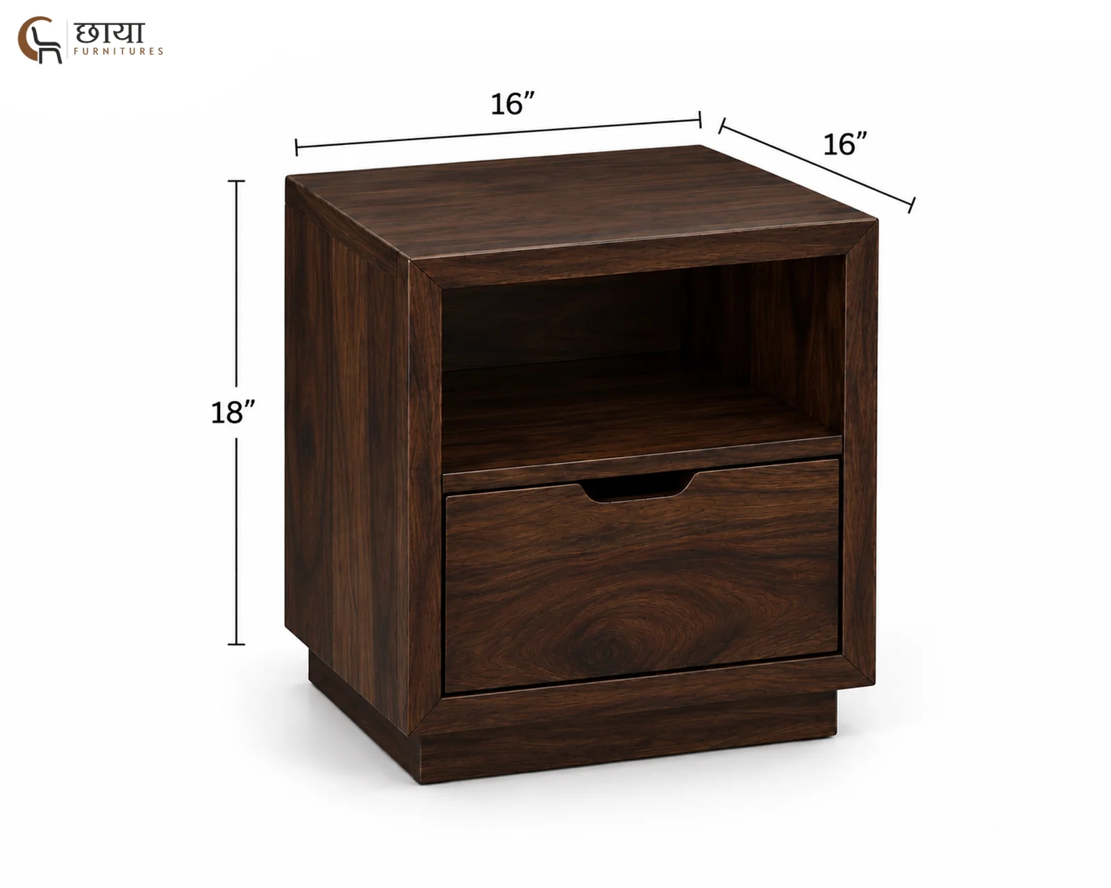 Nexa Bedside Table (Walnut Finish) — dim 1