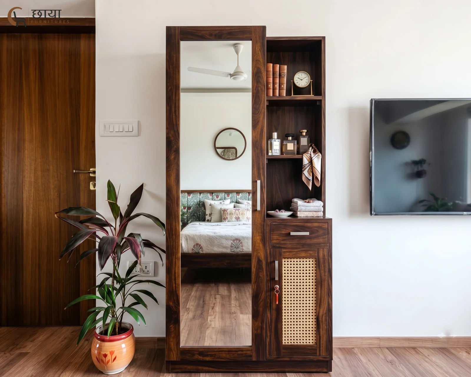 Aranya Sheesham Wood Dressing Table with Mirror (Walnut Finish) — front