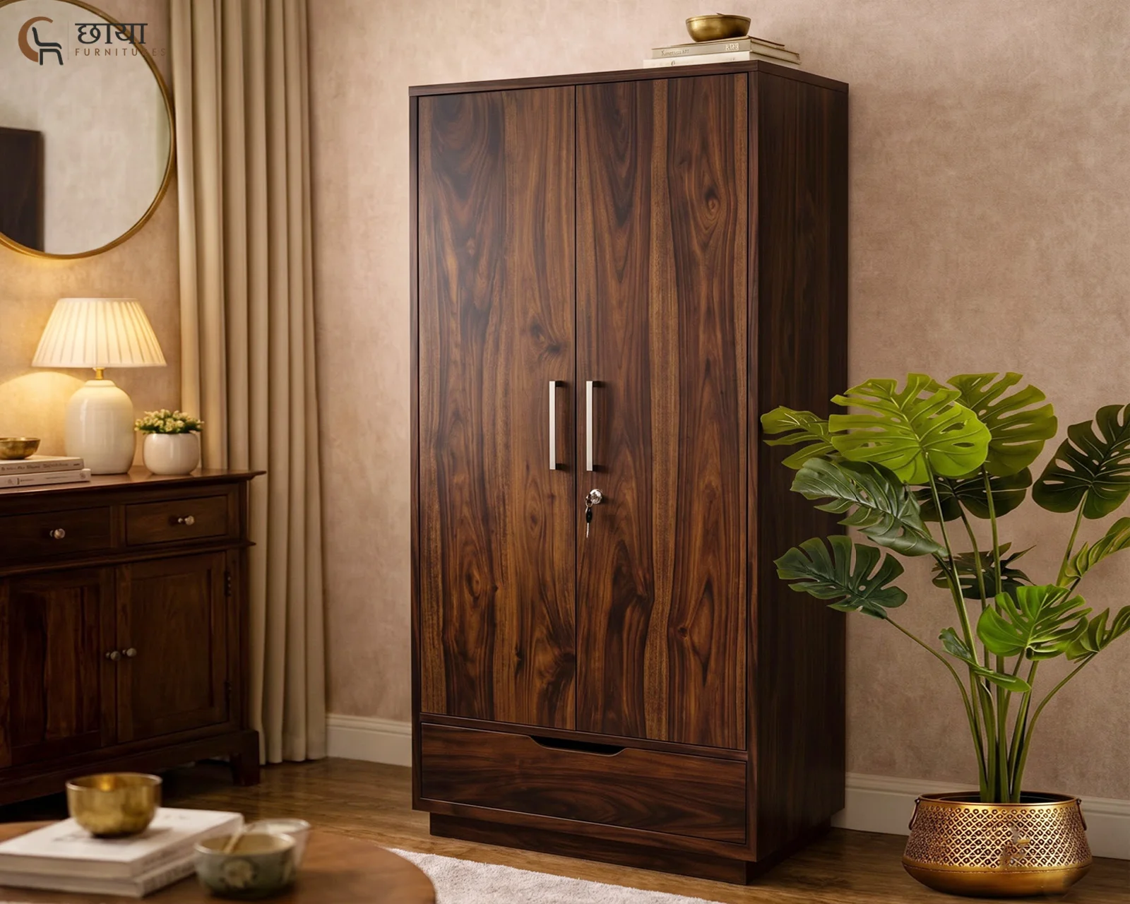 Jimbeam 2 Door Wardrobe (Walnut Finish) — front (1)