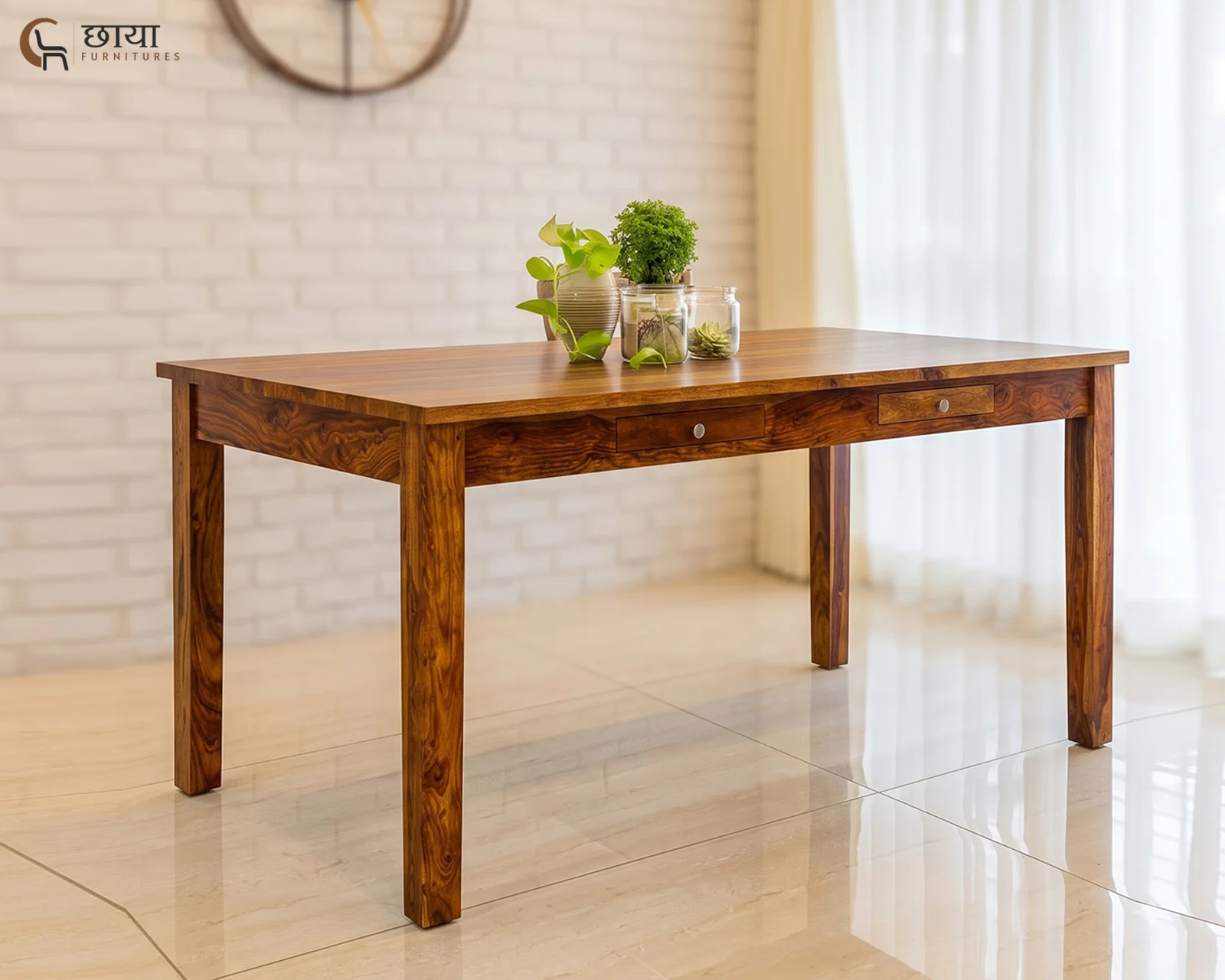Riwaaz 6 Seater Dining Table Set (Honey Finish) — 204