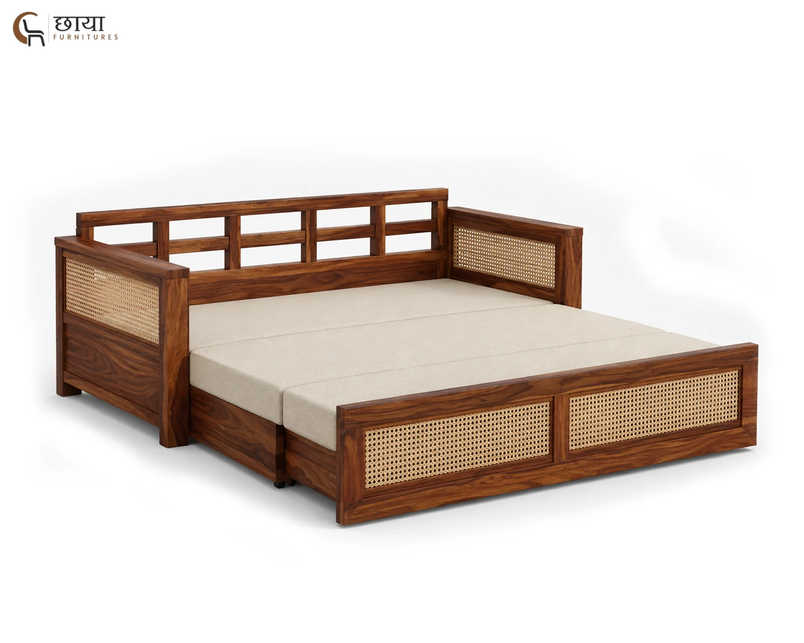 Marshal Wooden Sofa Cum Bed (King Size, Honey Finish) — 5