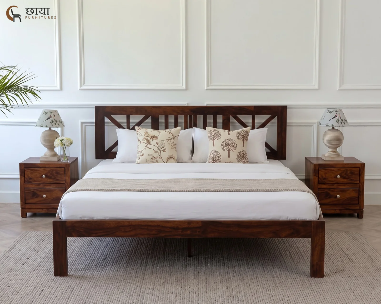 Carol Sheesham Wood Bed Without Storage (Queen Size, Walnut Finish) — 8