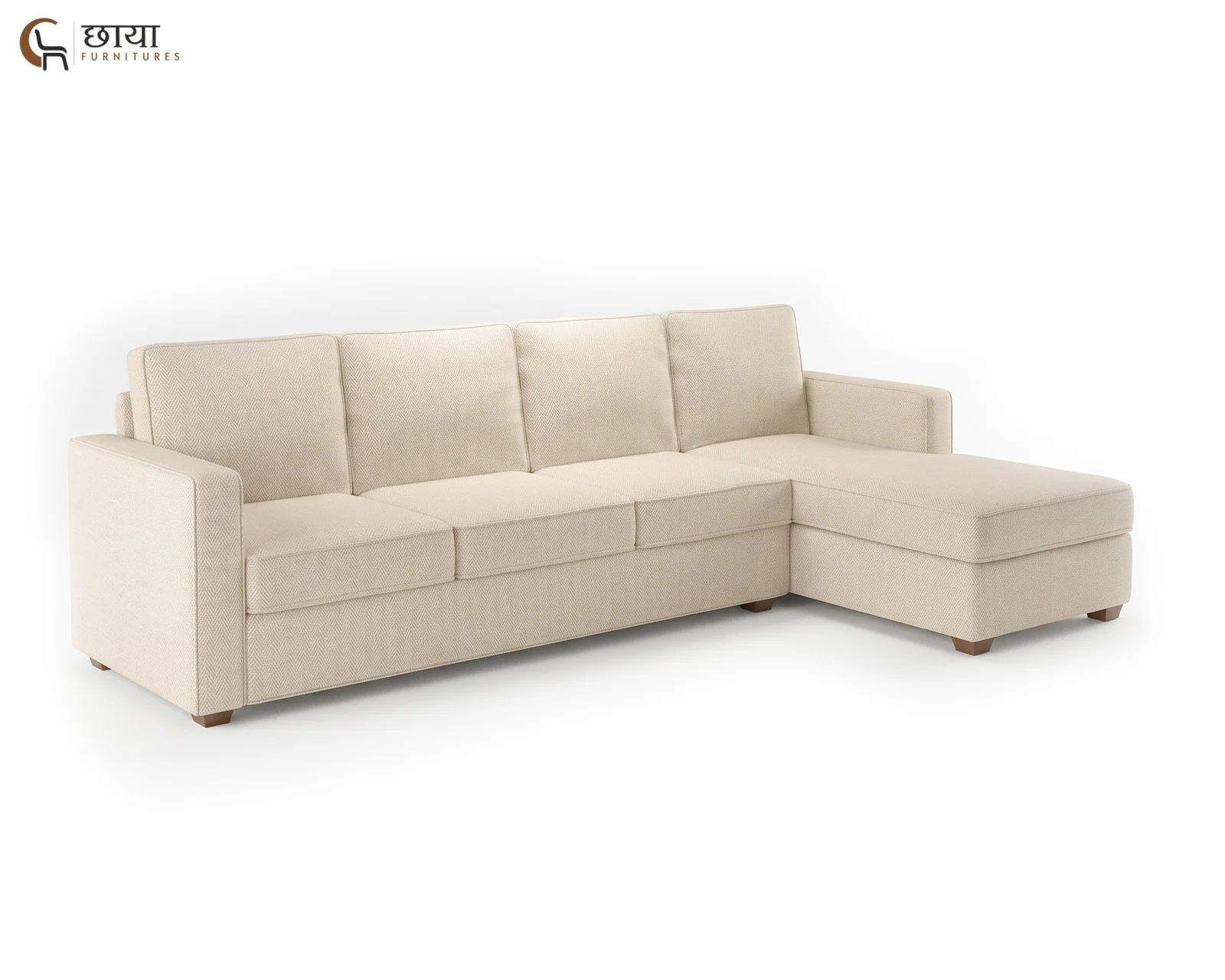 Cairo L Shape Right Aligned Fabric Sofa (Cream) — 2