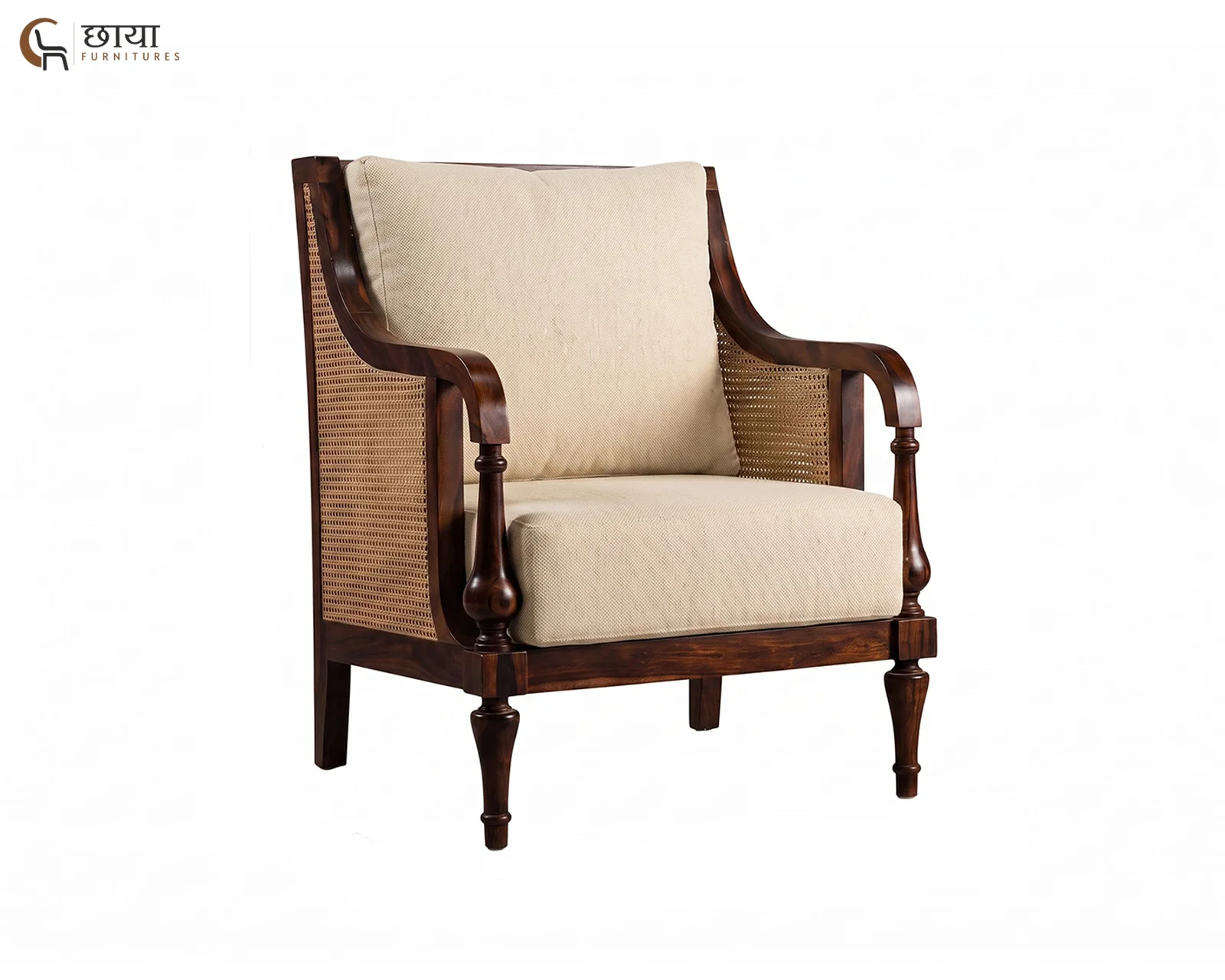 Meher Single Seater Wooden Sofa (Walnut Finish) — 3