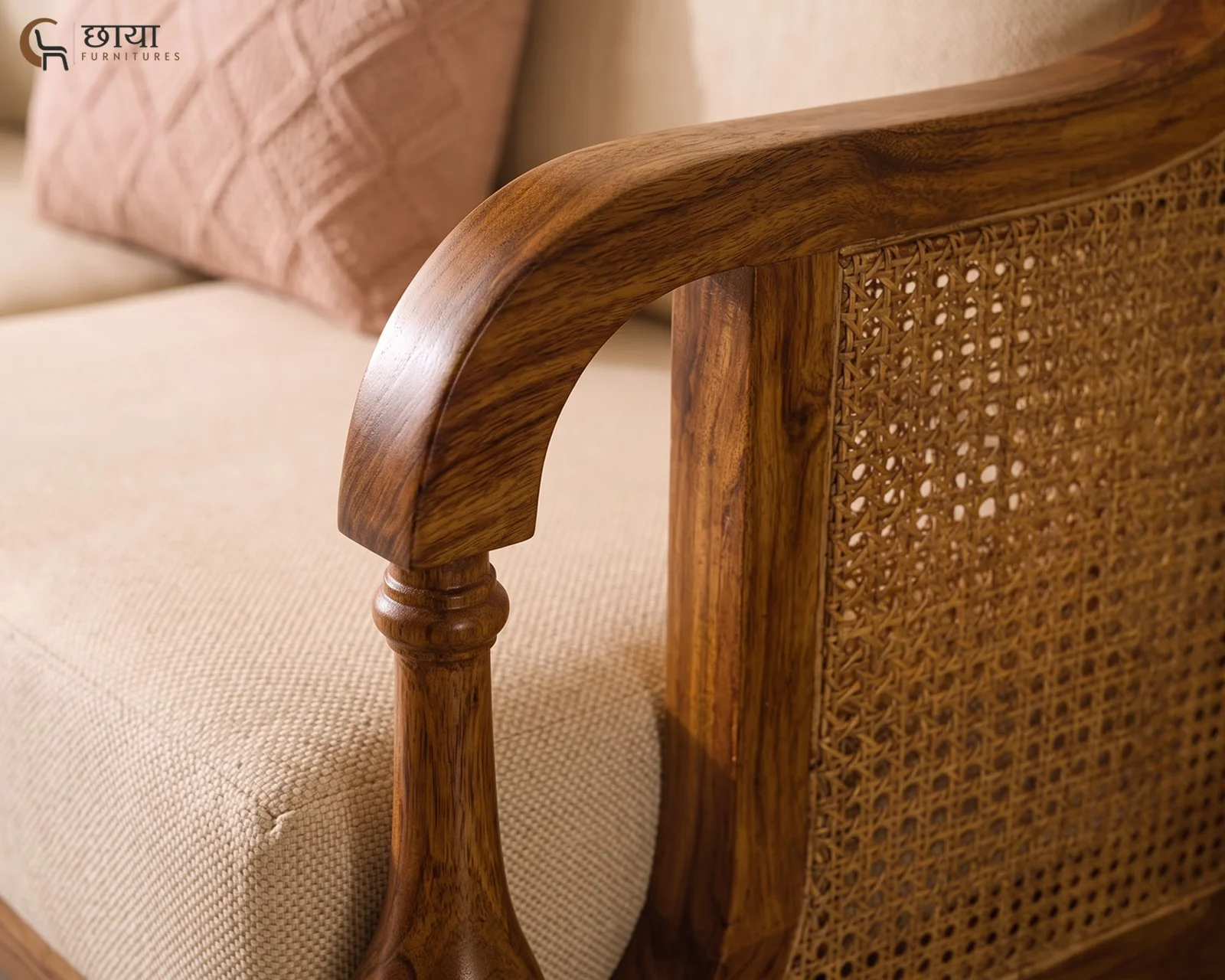 Meher 2 Seater Wooden Sofa (Honey Finish) — 33