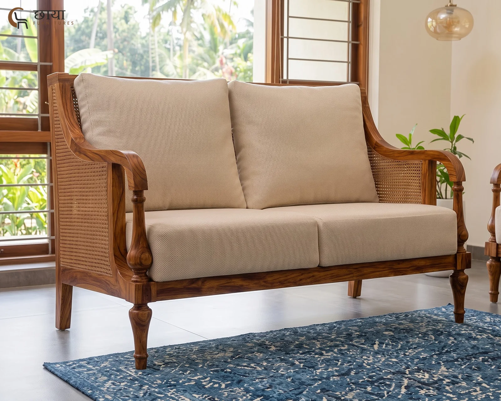 Meher 2 Seater Wooden Sofa (Honey Finish) — 23