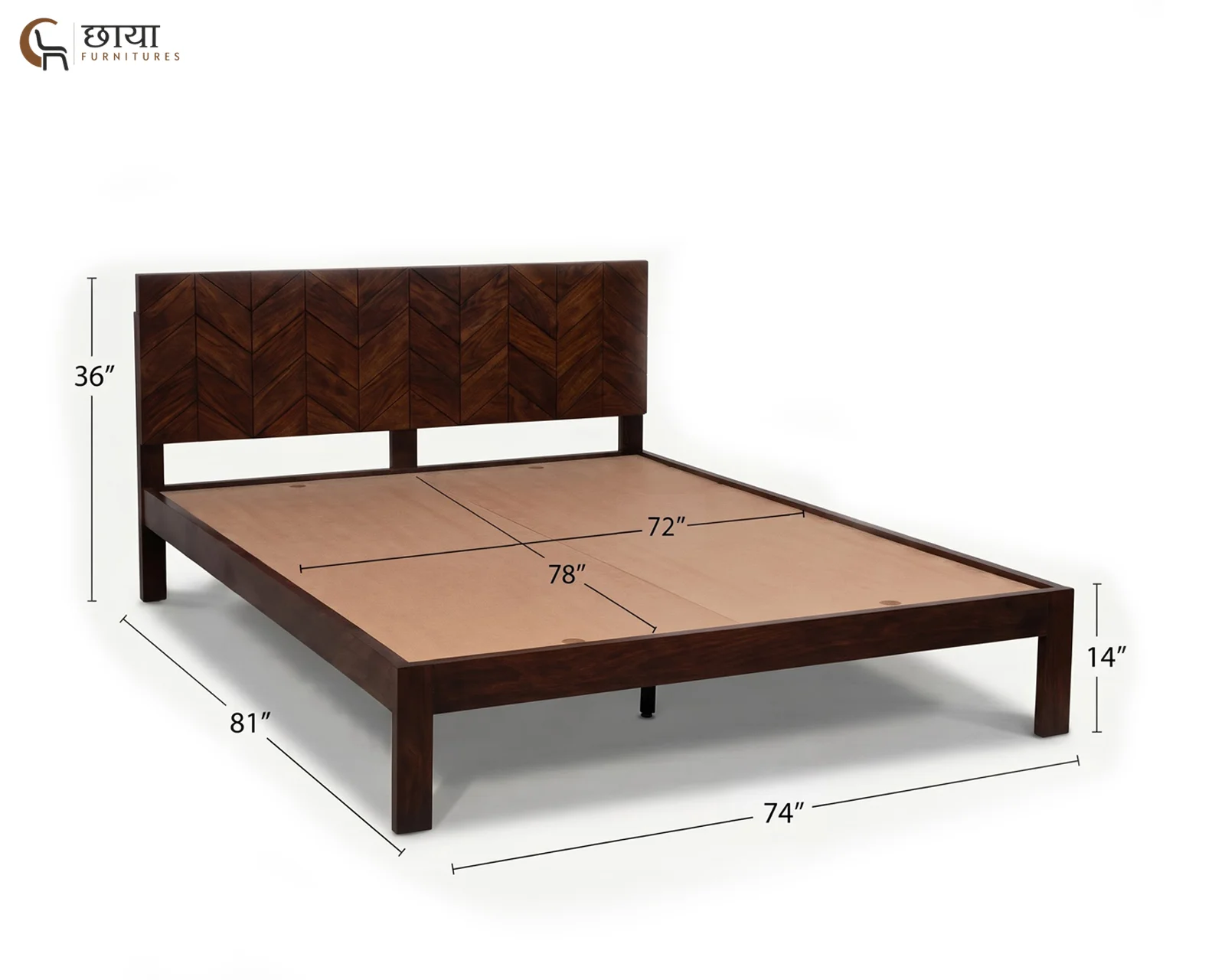Frey Sheesham Wood Bed Without Storage (King Size, Walnut Finish) — king size (2)