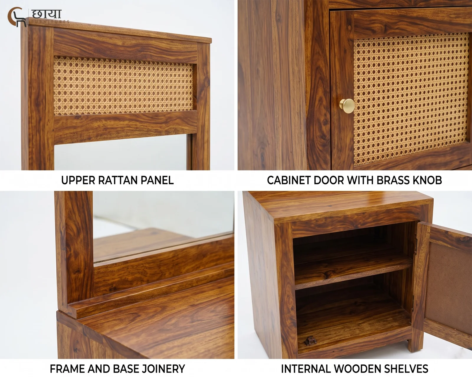 Evara Sheesham Wood Dressing Table (Honey Finish) — 7