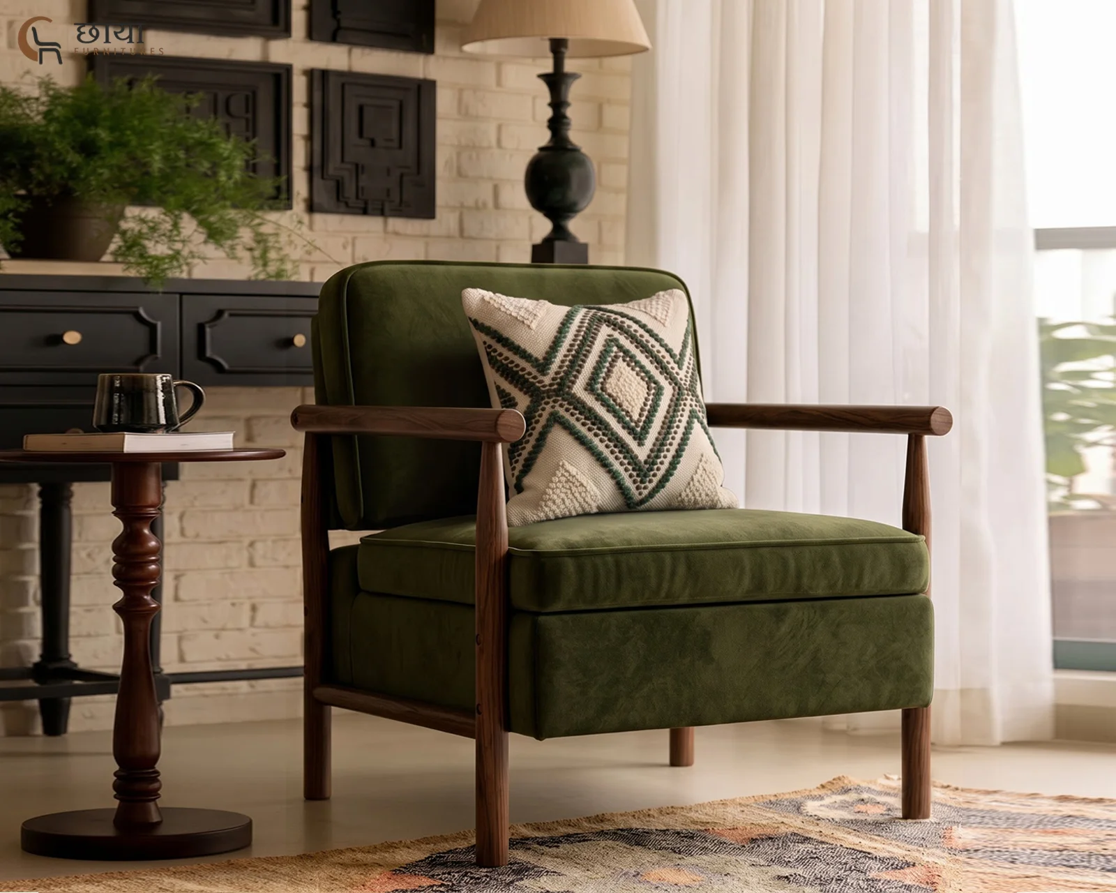 Sansa Arm Chair With Storage (Green Velvet) — front 1