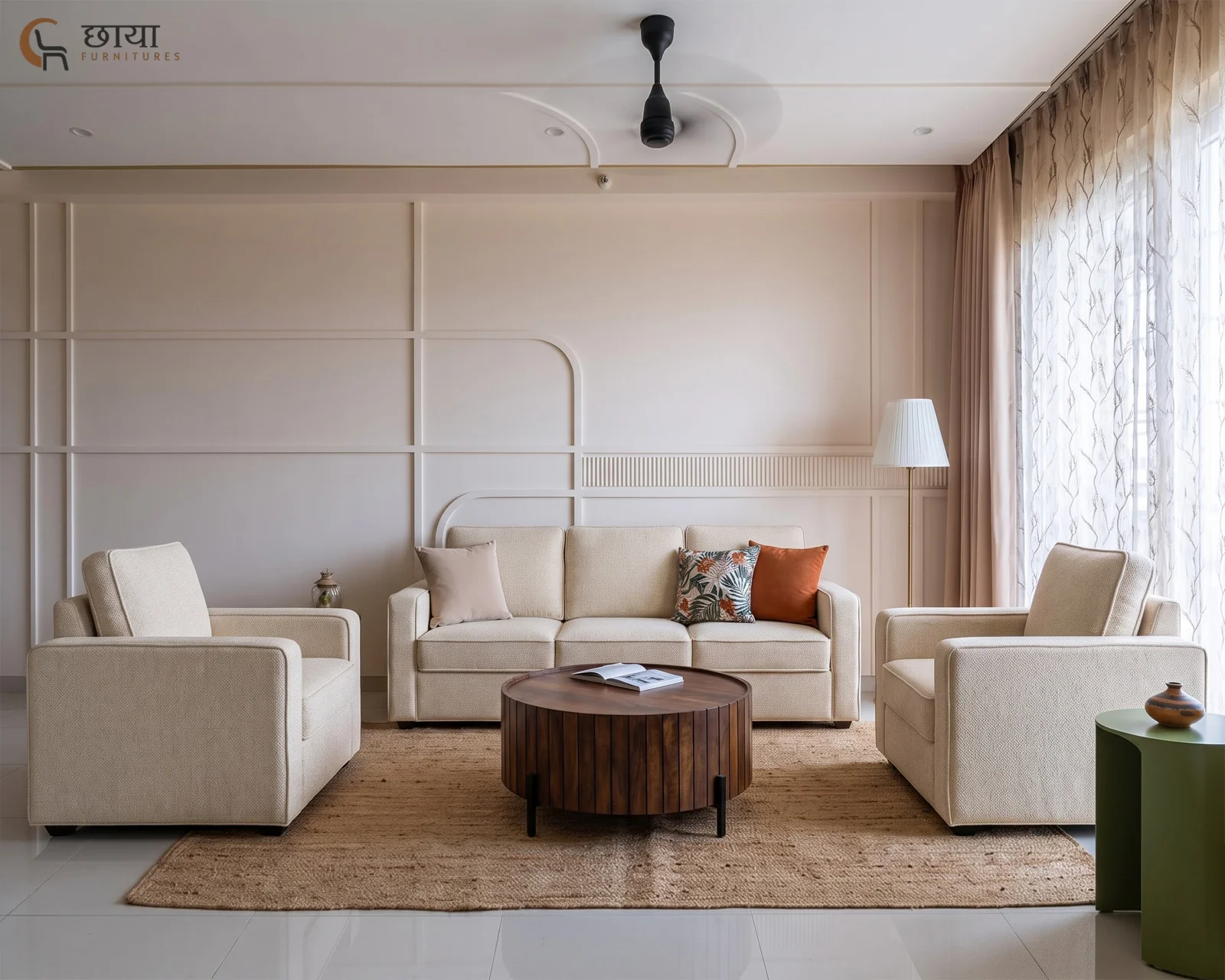 Cairo 3+1+1 Fabric Sofa (Cream) — 7