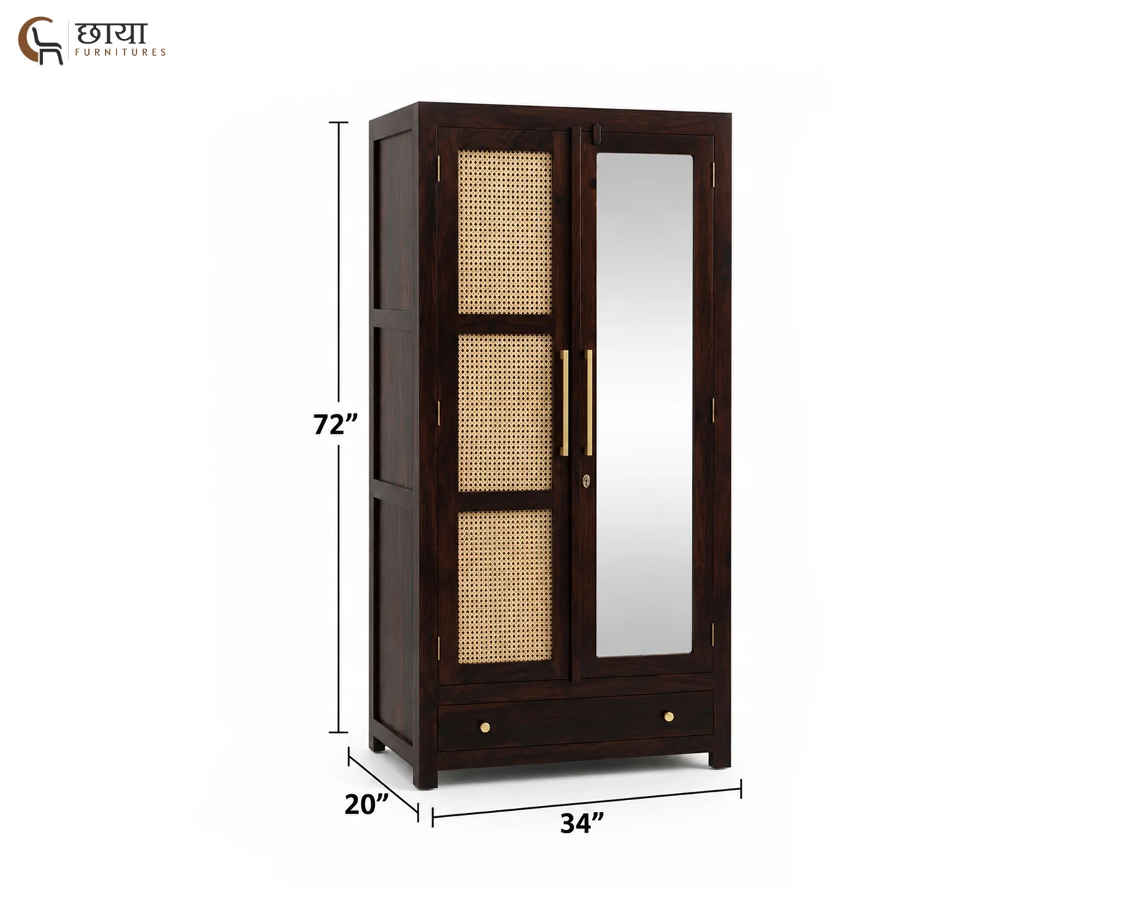 Rabel 2 Door Wardrobe With Mirror (Walnut Finish) — dim 6