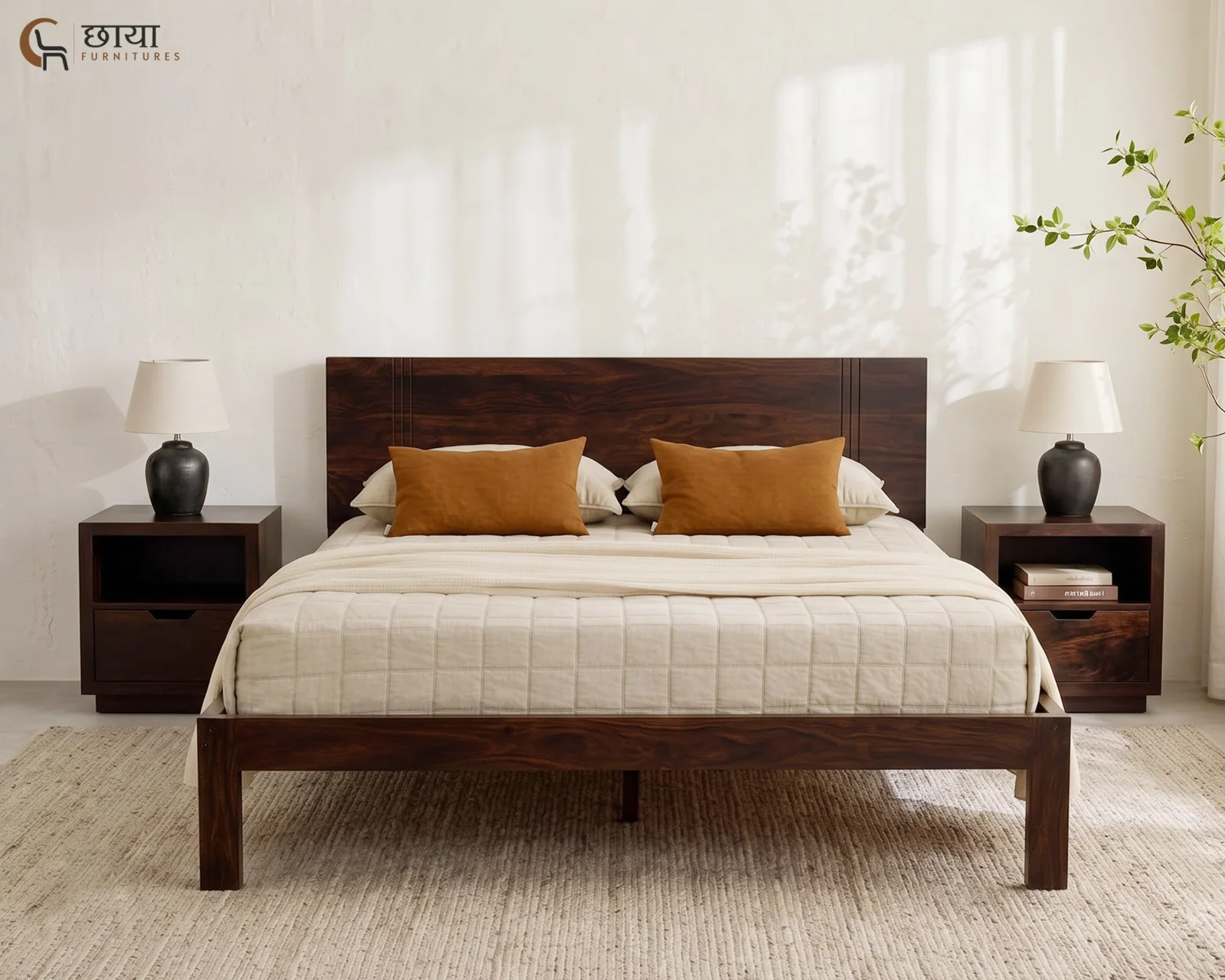 Martha Sheesham Wood Bed Without Storage (Queen Size, Walnut Finish) — 12