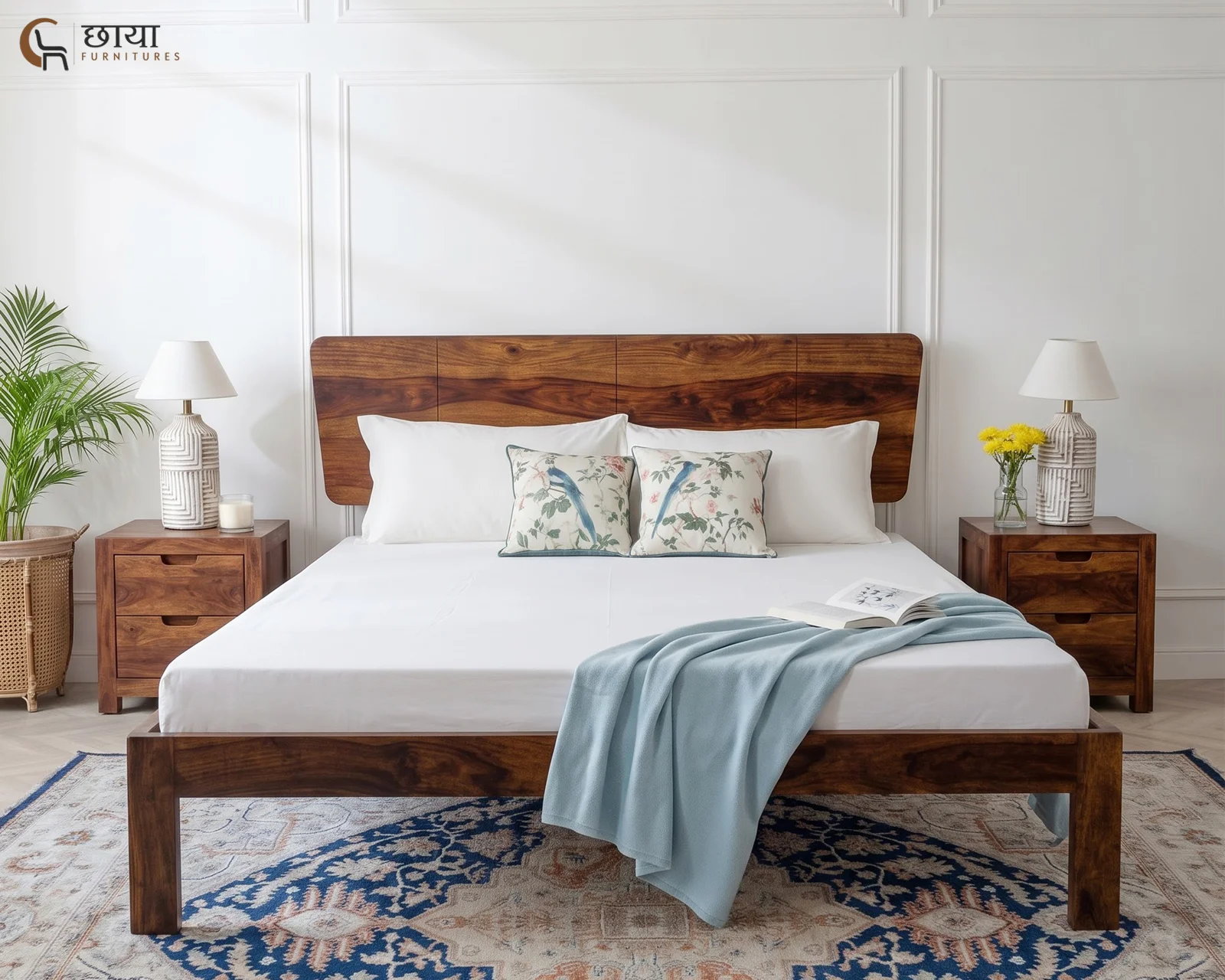 Veer Sheesham Wood Bed Without Storage (Queen Size, Honey Finish) — 7