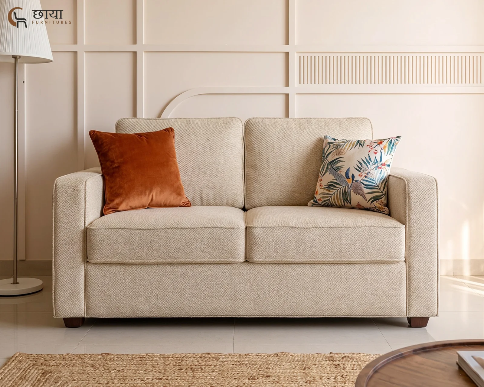 Cairo 2 Seater Fabric Sofa (Cream) — front