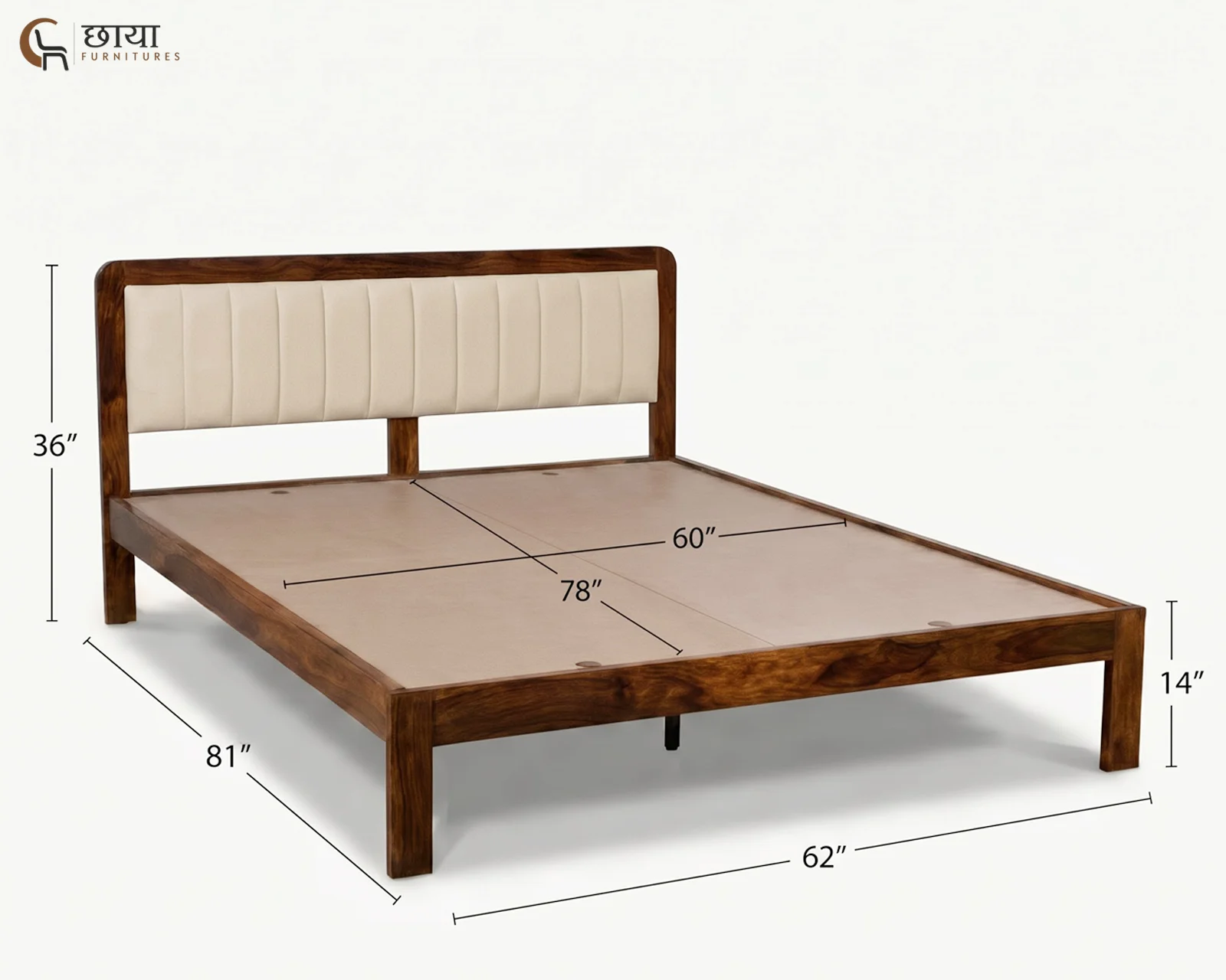 Lydia Sheesham Wood Bed Without Storage (Queen Size, Honey Finish) — queen (1)
