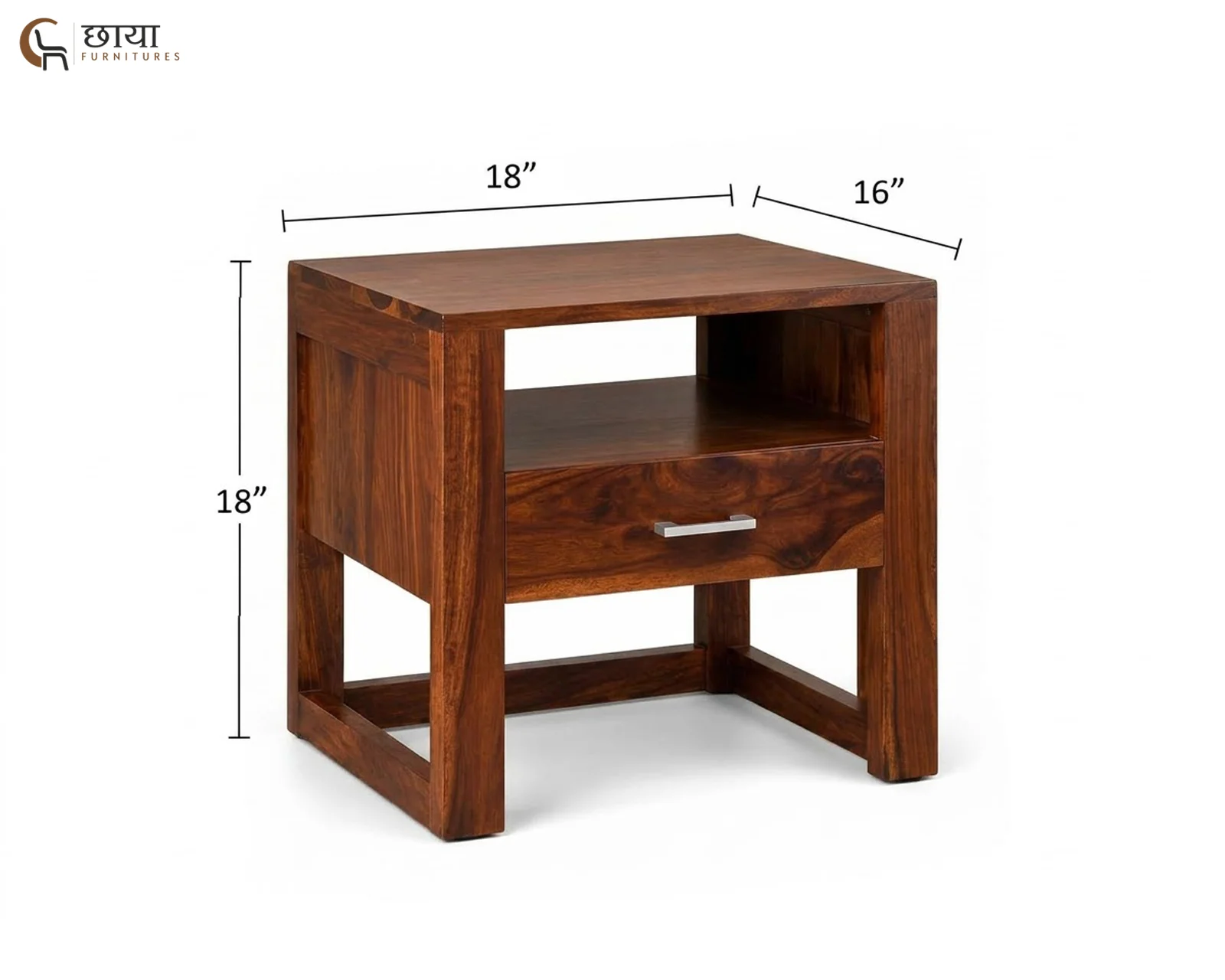 Riya Bedside Table (Honey Finish) — dim 2