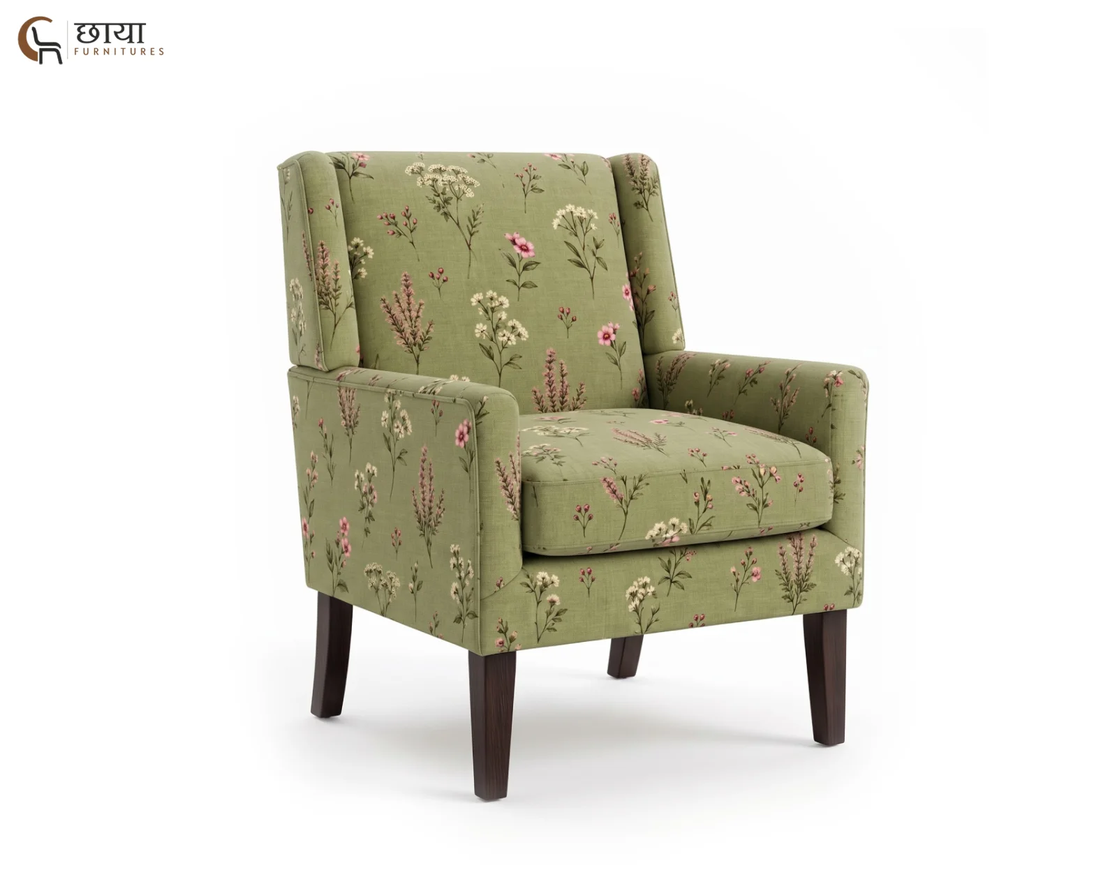 Olive Wingback Chair (Flora Green) — (4)