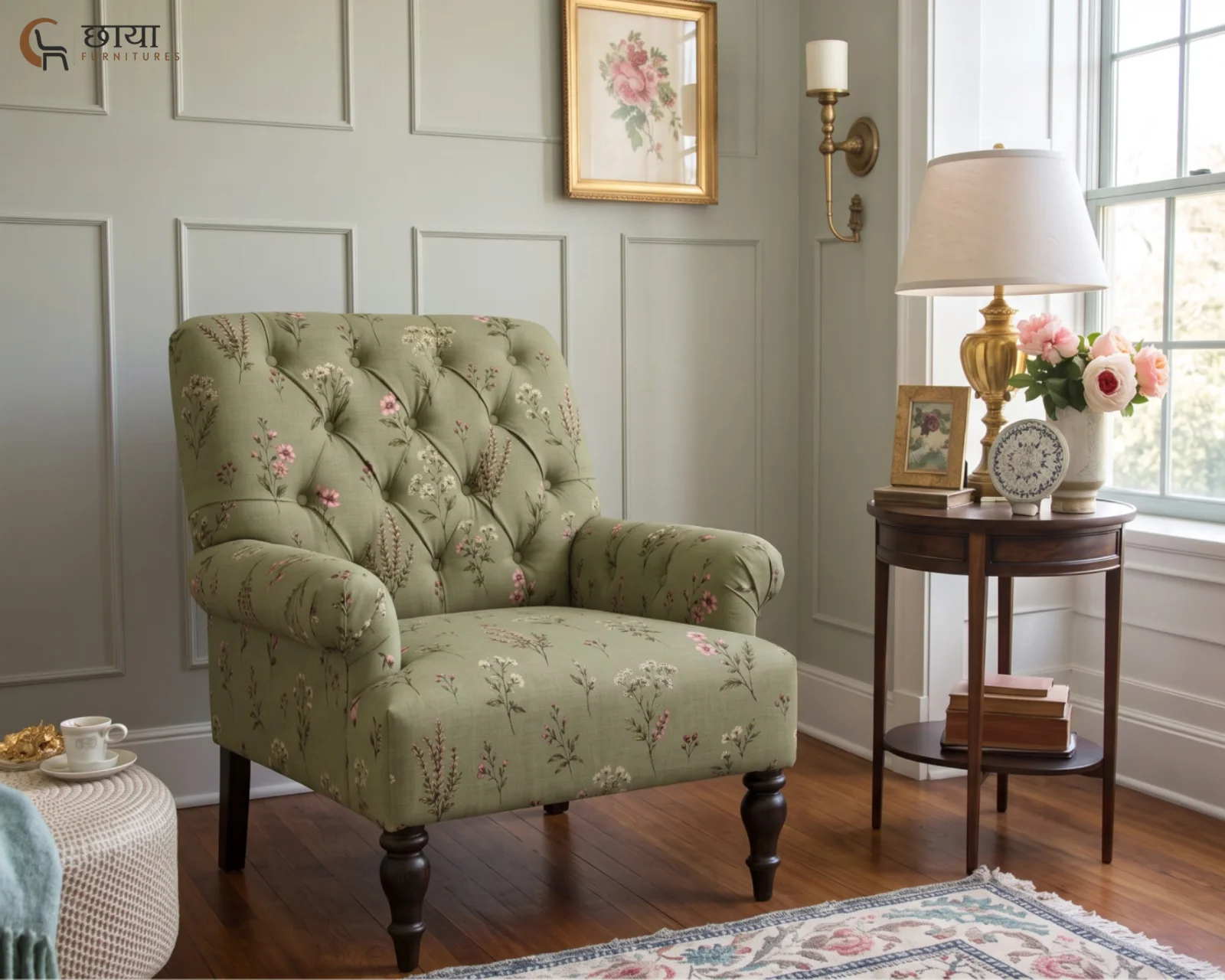 Willow Wingback Chair (Flora Green) — front